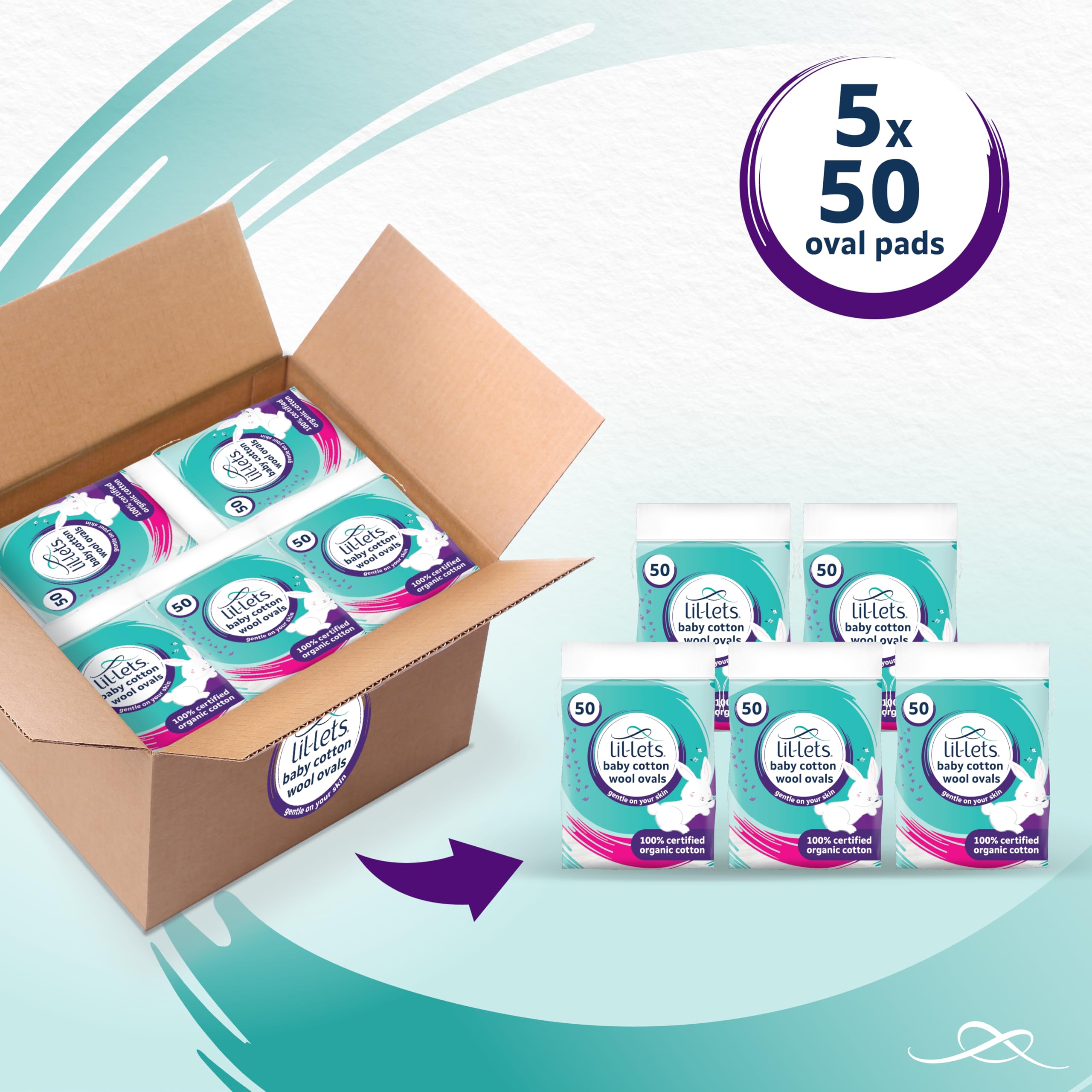 Lil-Lets Baby Cotton Wool Oval Pads, 250 Pack (5 x 50 Ovals), GOTS Certified Organic 3