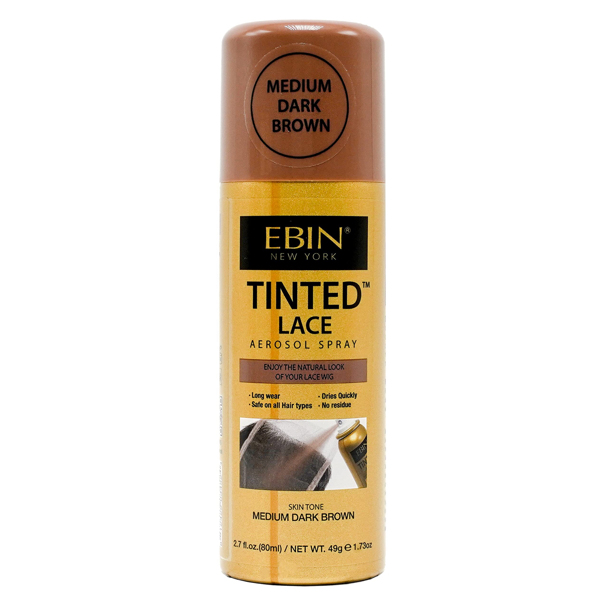 EBIN NEW YORK Tinted Lace Spray, Medium Dark Brown - Quick Dry & Water Resistant