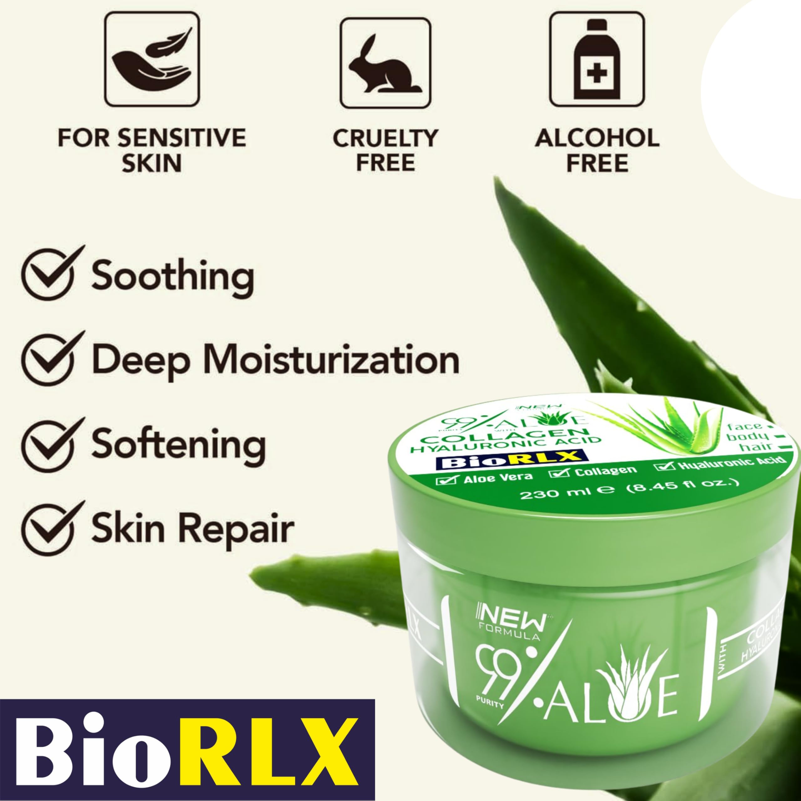 BioRLX 99% Aloe Vera Gel with Collagen & Hyaluronic Acid for Soothing Hydration (8.5 fl.oz) 5