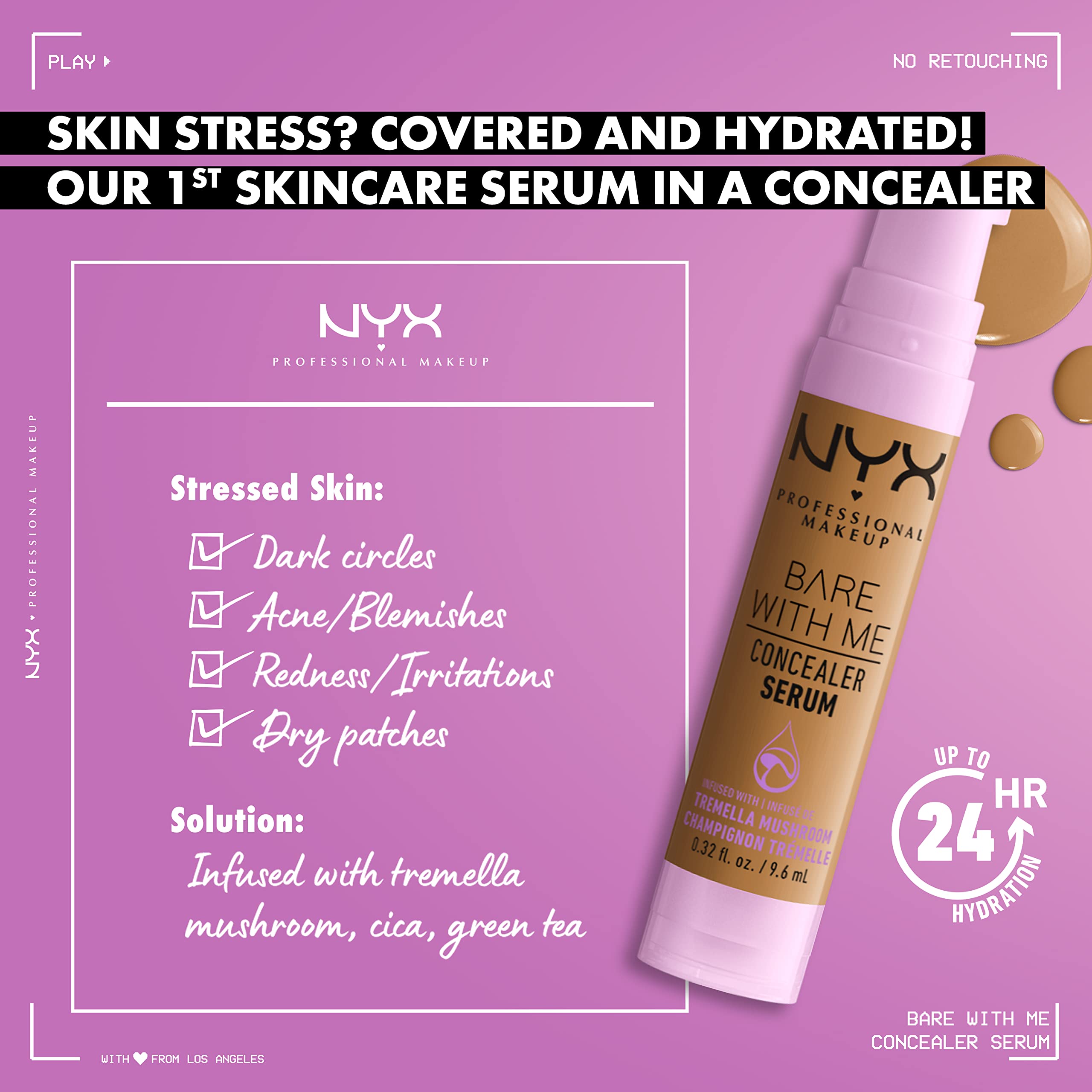 NYX Professional Makeup Bare With Me Concealer Serum for Dark Circles, Acne & Redness - Vanilla