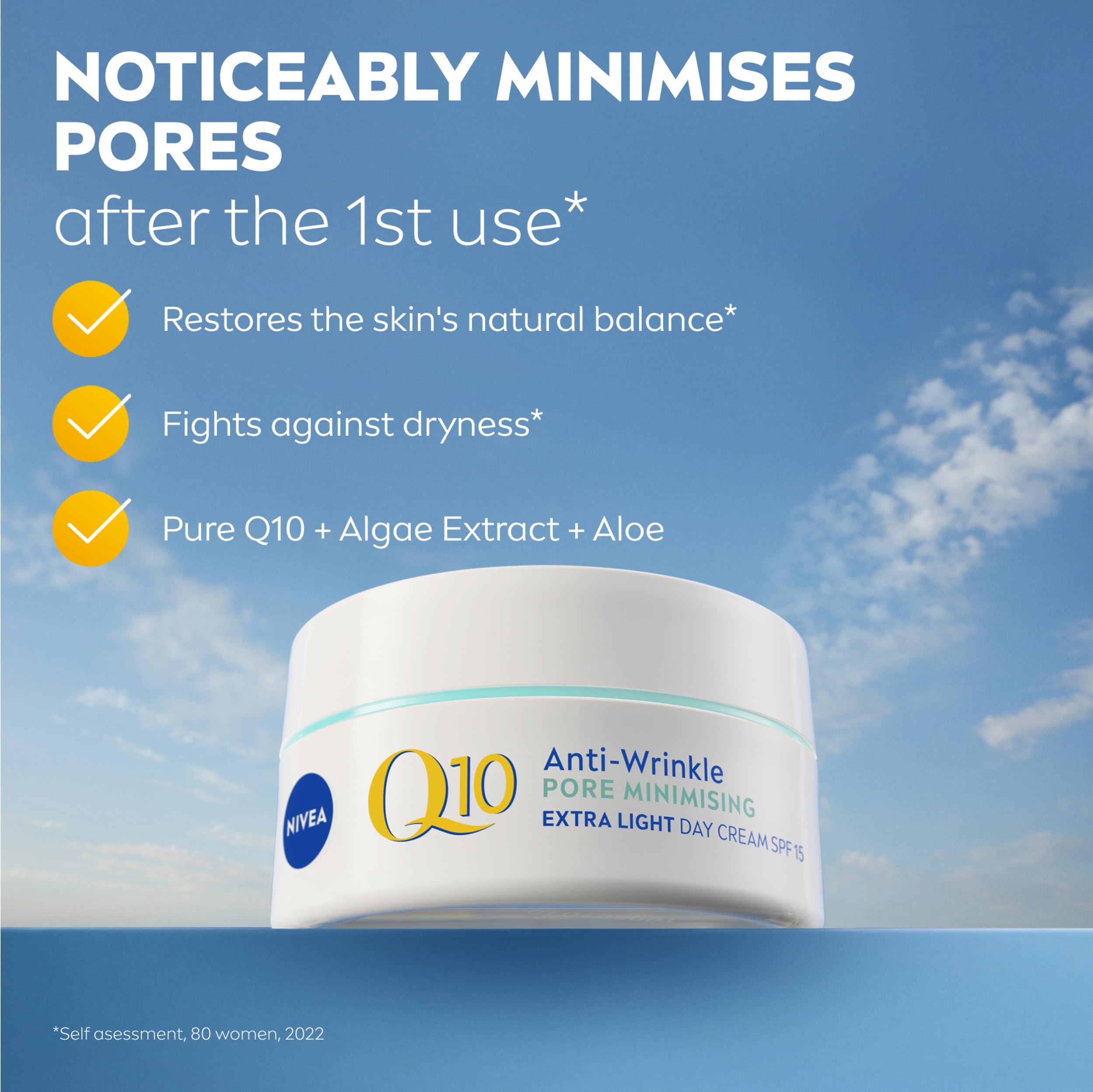 NIVEA Q10 Anti-Wrinkle Pore Minimising Extra Light Day Cream SPF15 (50ml)