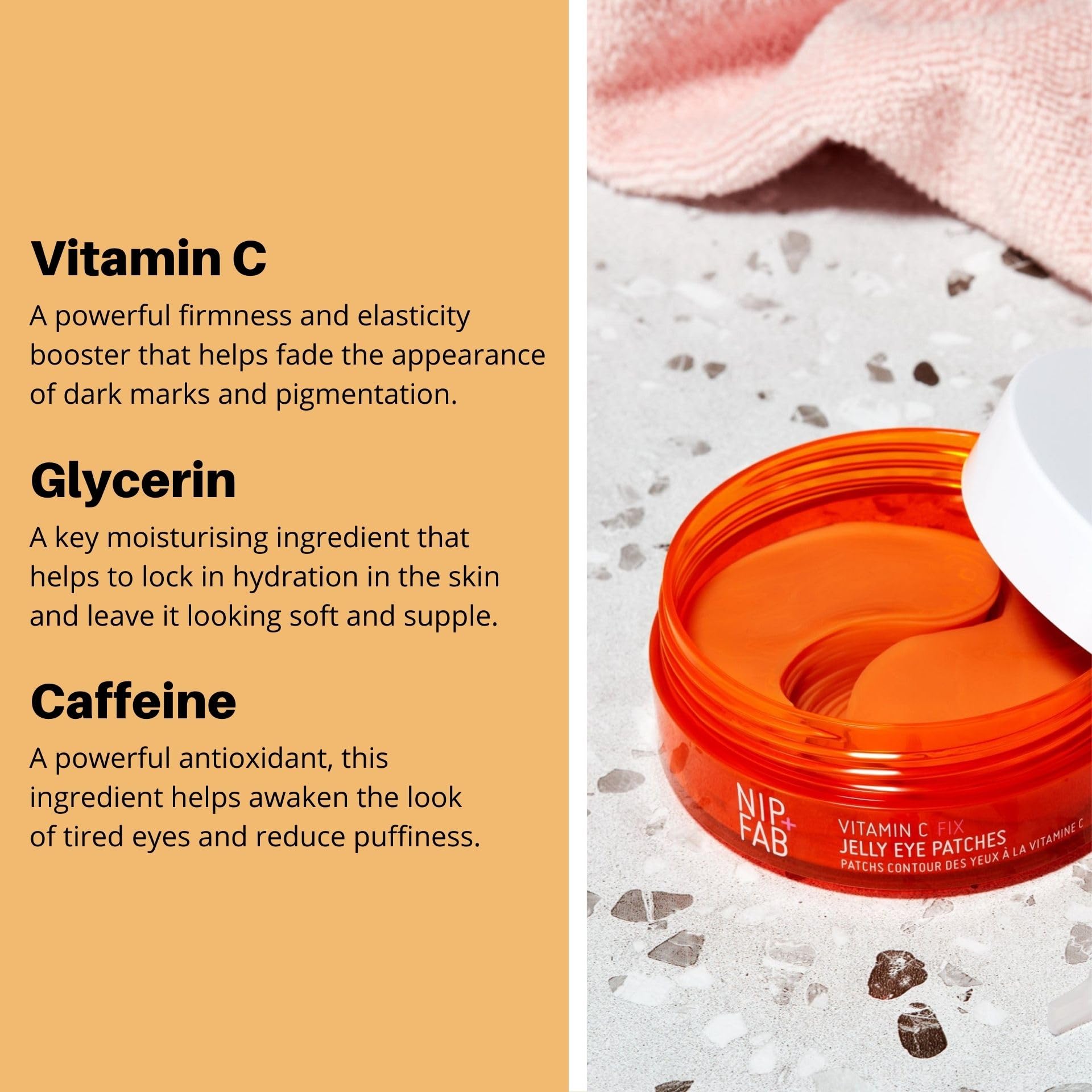 Nip+Fab Vitamin C Fix Jelly Augenpads, 20 Paar, aufhellendes Hydrogel für die Augenpartie mit 3 stabilen Formen von Vitamin C 5