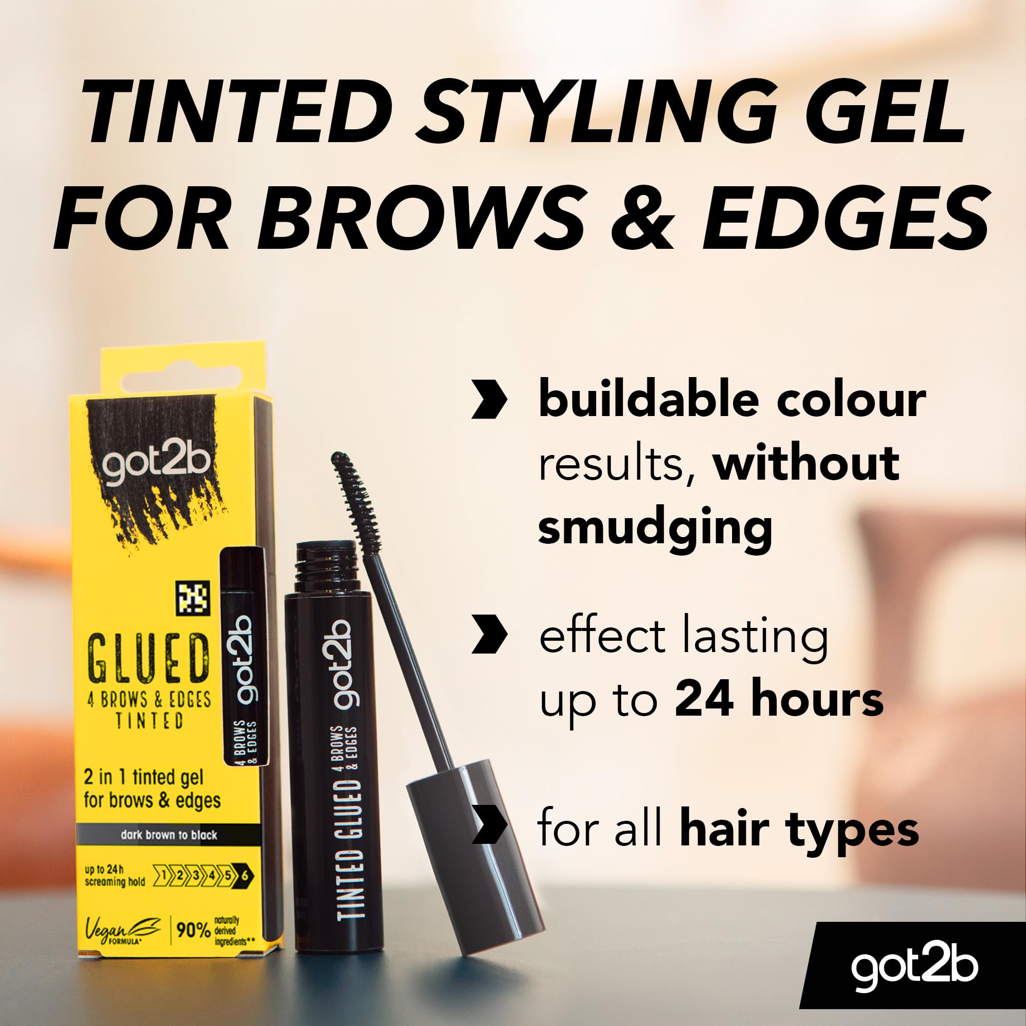 got2b Glued 4 Brows &amp; Edges Tinted Gel 2 in 1 16ml, Aufbaubare Farbe Dunkelbraun