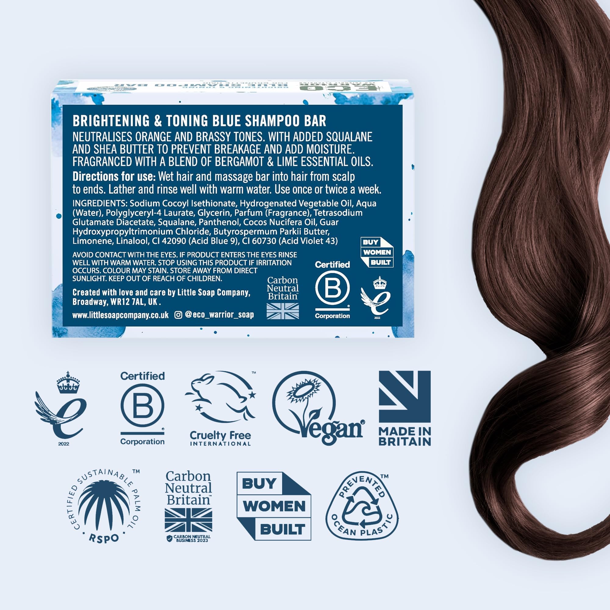 Eco Warrior Blue Shampoo Bar für braunes Haar (100 g) | Tonisierend, mit Squalan und Sheabutter 3