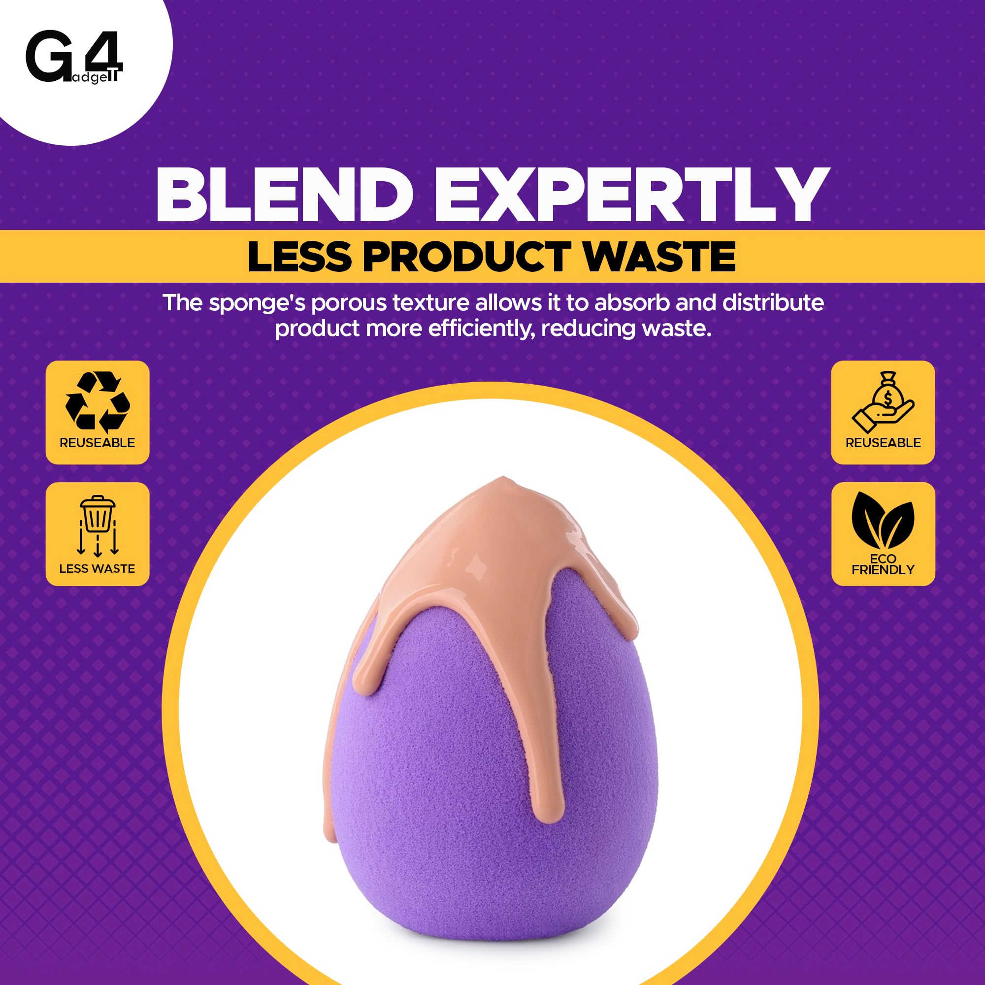 G4GADGET 5 PCS Purple Makeup Sponges - Non-Latex, Wet/Dry, Flawless Application for All Skin Types 3