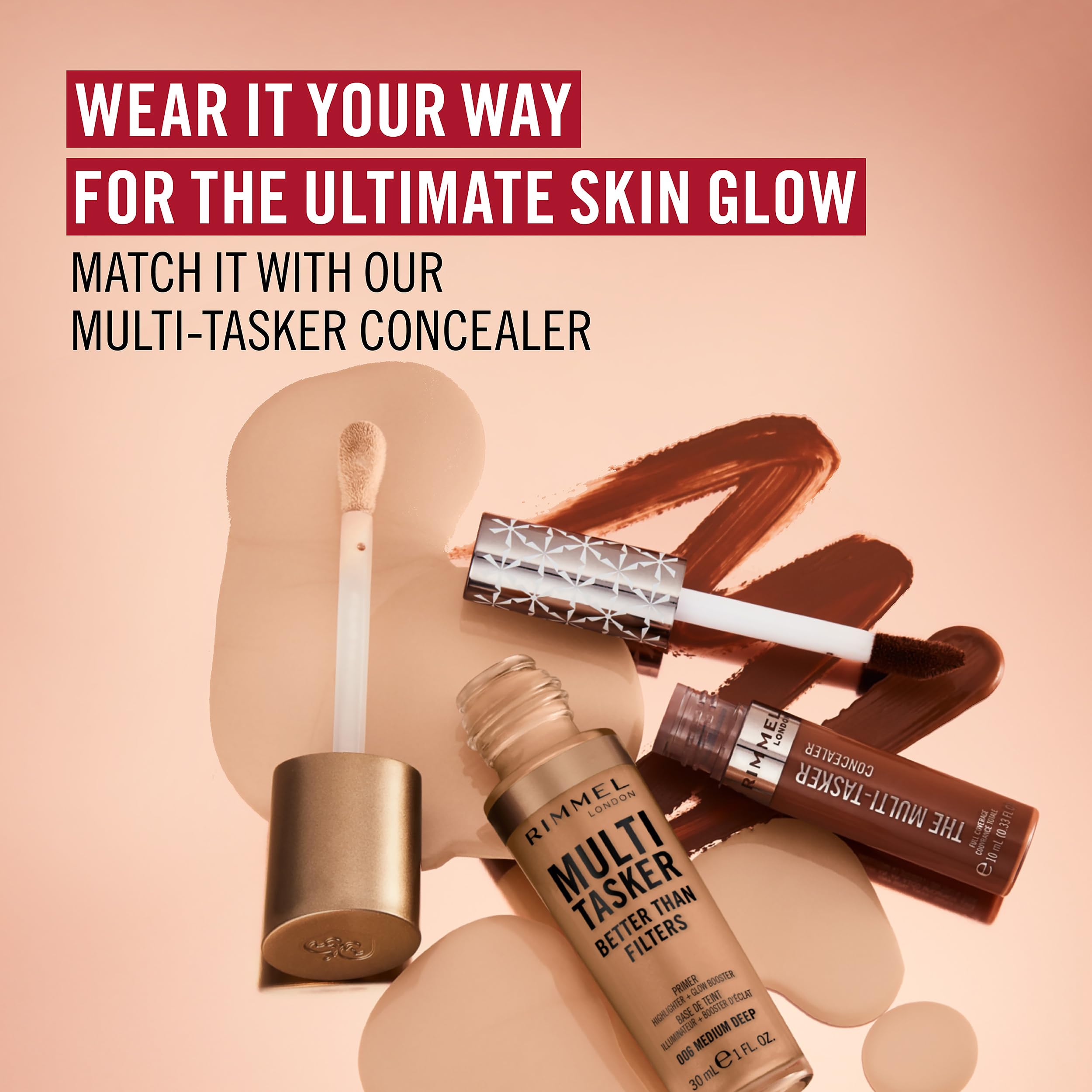 Rimmel Multi Tasker Better Than Filters, 004 Hell Mittel, 3-in-1-Gesichtsprimer, Glow Booster und Highlighter, Makelloses Finish, Angereichert mit Vitamin C und E, Maxi Soft Applikator, Vegan, 30 ml 5