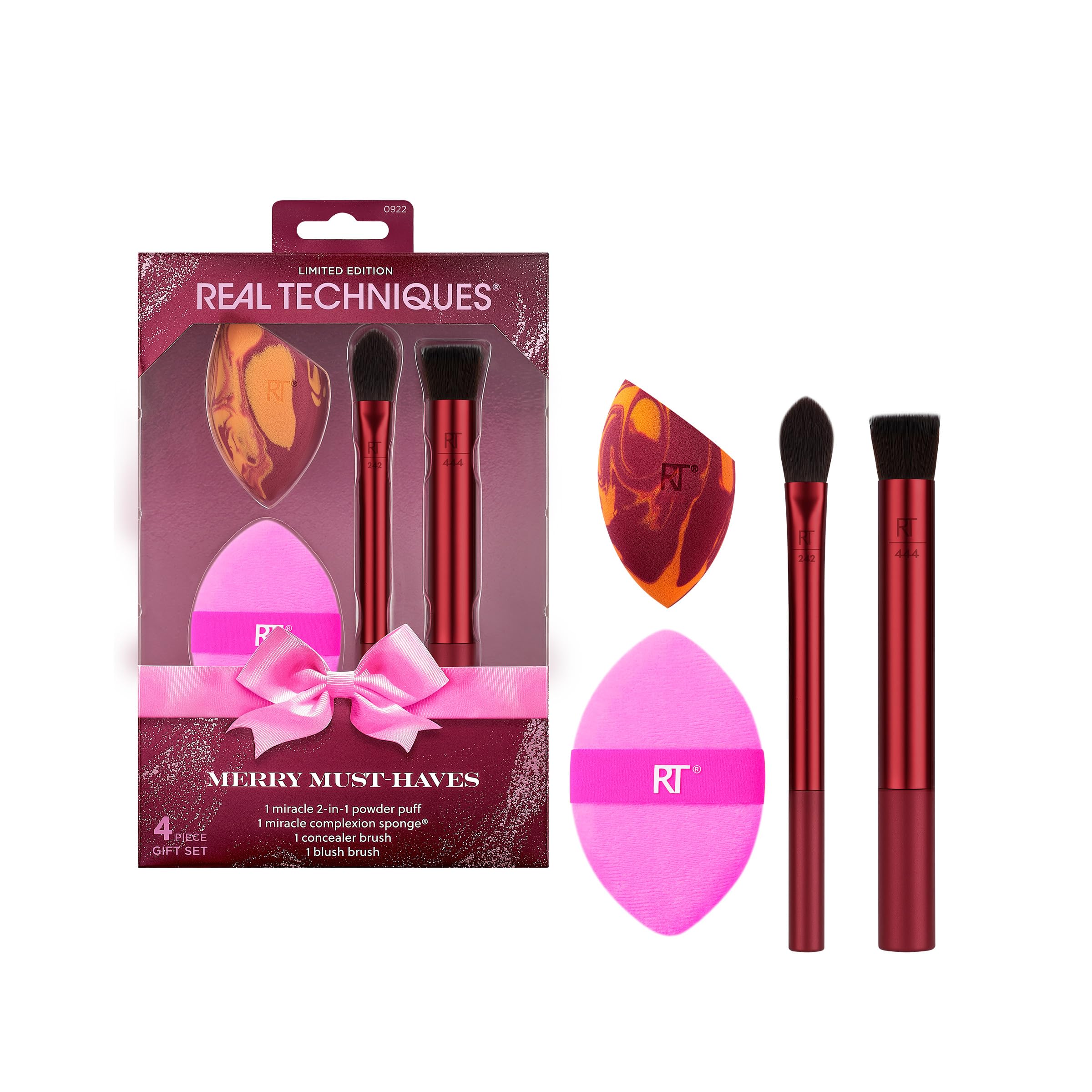 Real Techniques Merry Must-Haves 4-Piece Makeup Tool Gift Set with Sponge