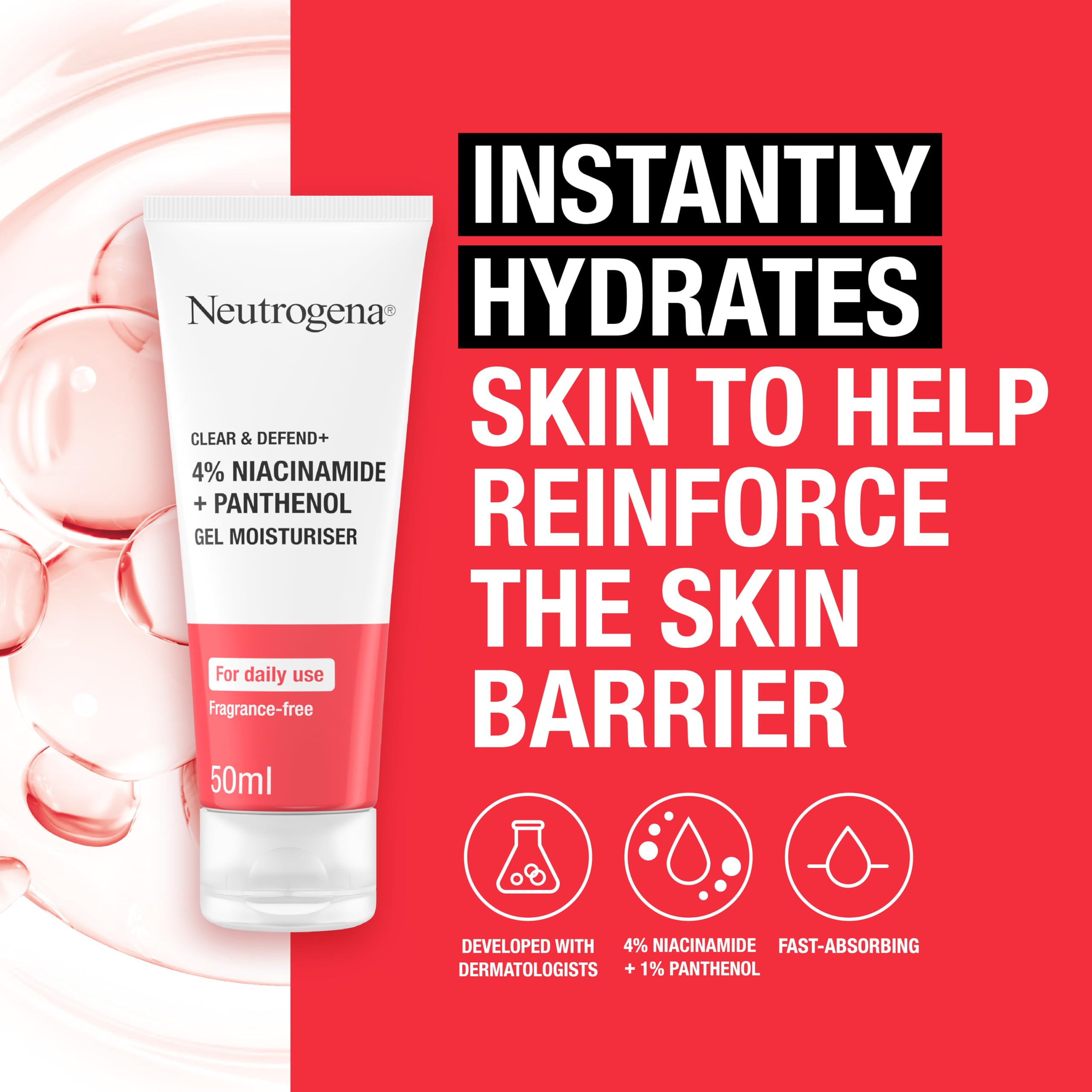 Neutrogena Clear & Defend+ Gel Moisturiser for Spot-Prone Skin, 50ml 3