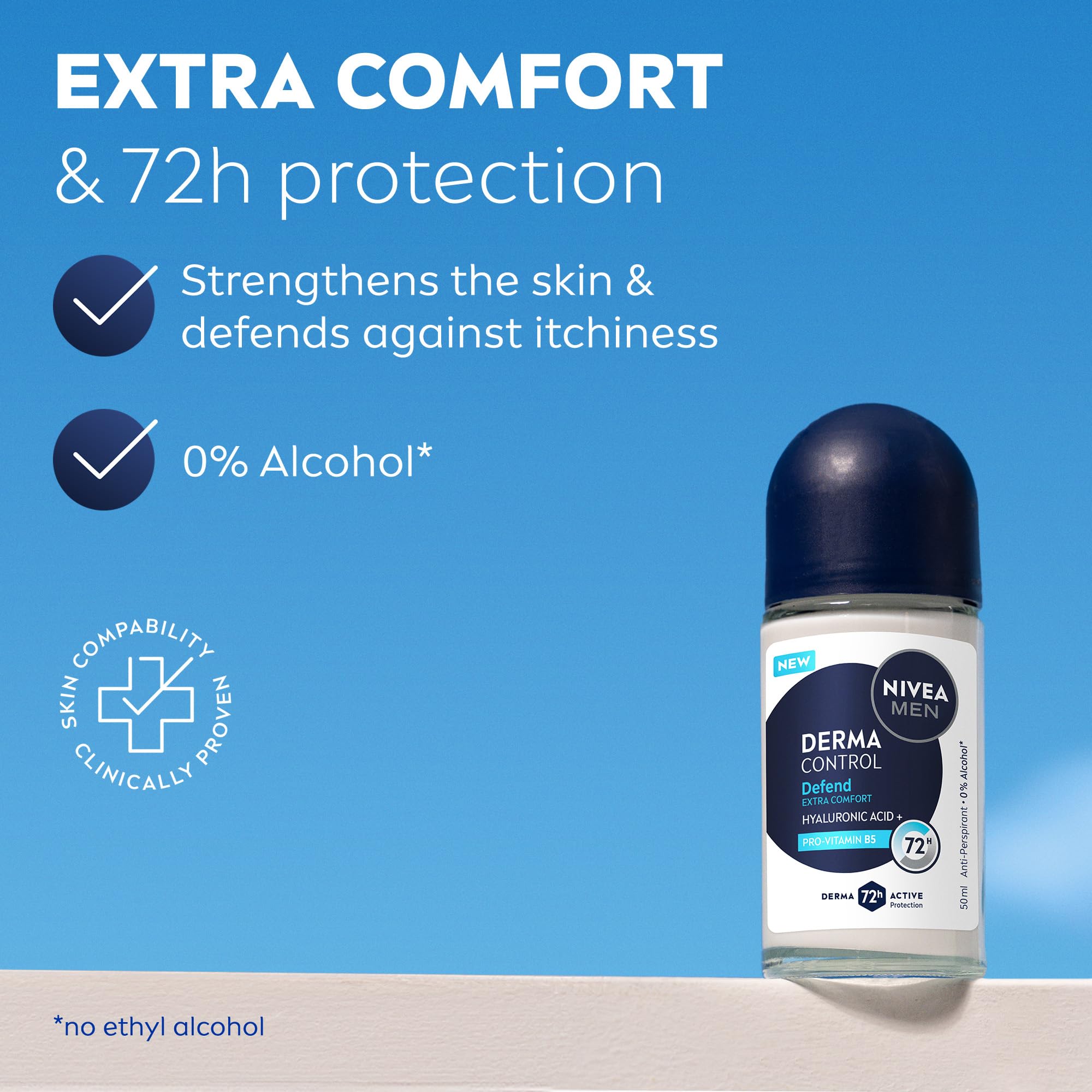 NIVEA MEN Derma Control Defend Roll On Anti-Perspirant Deodorant with Hyaluronic Acid (50ml) 3
