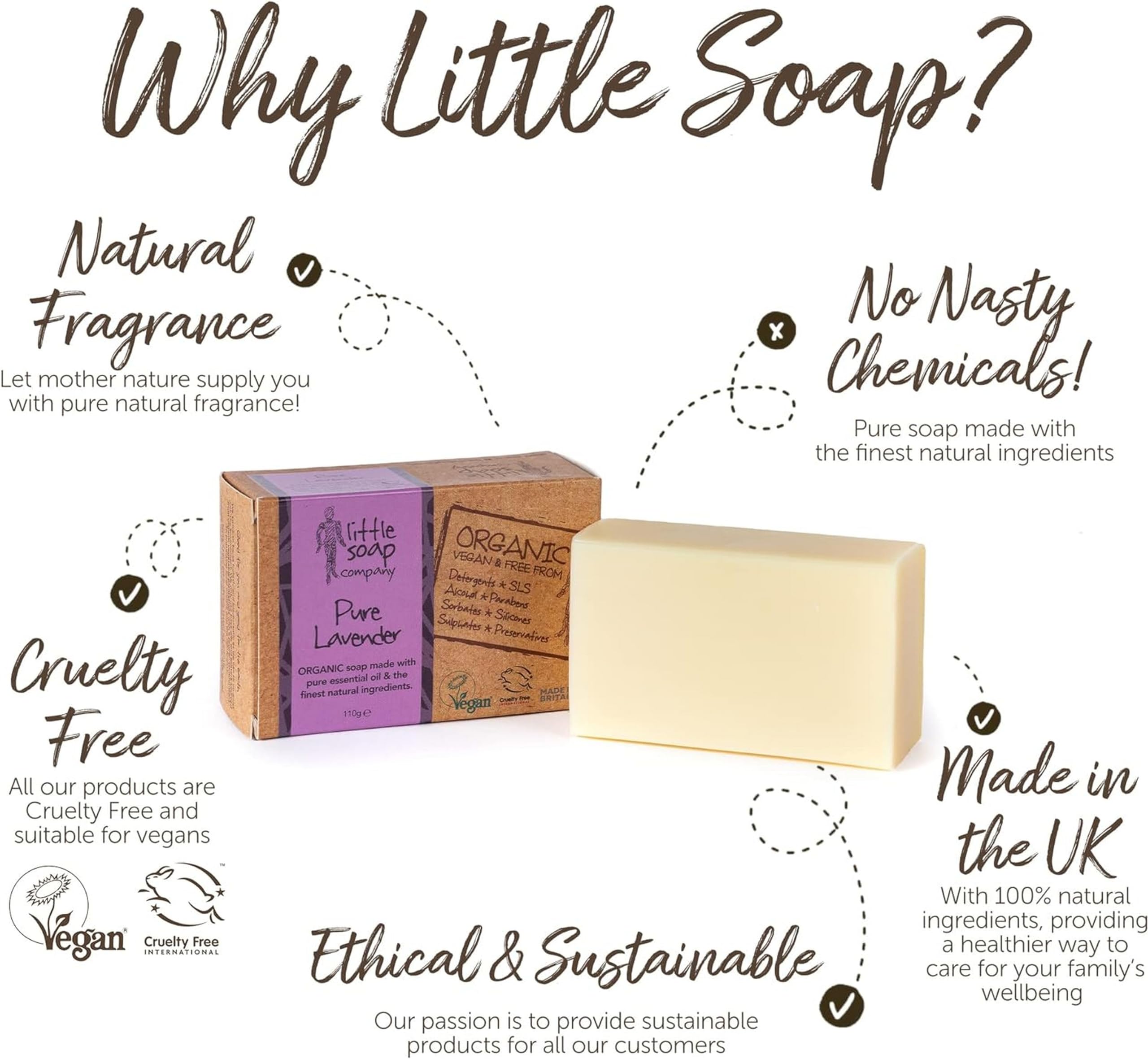 Little Soap Company Organic Lavender Soap Bar - Vegan, Cruelty-Free, Natural (110g) 6