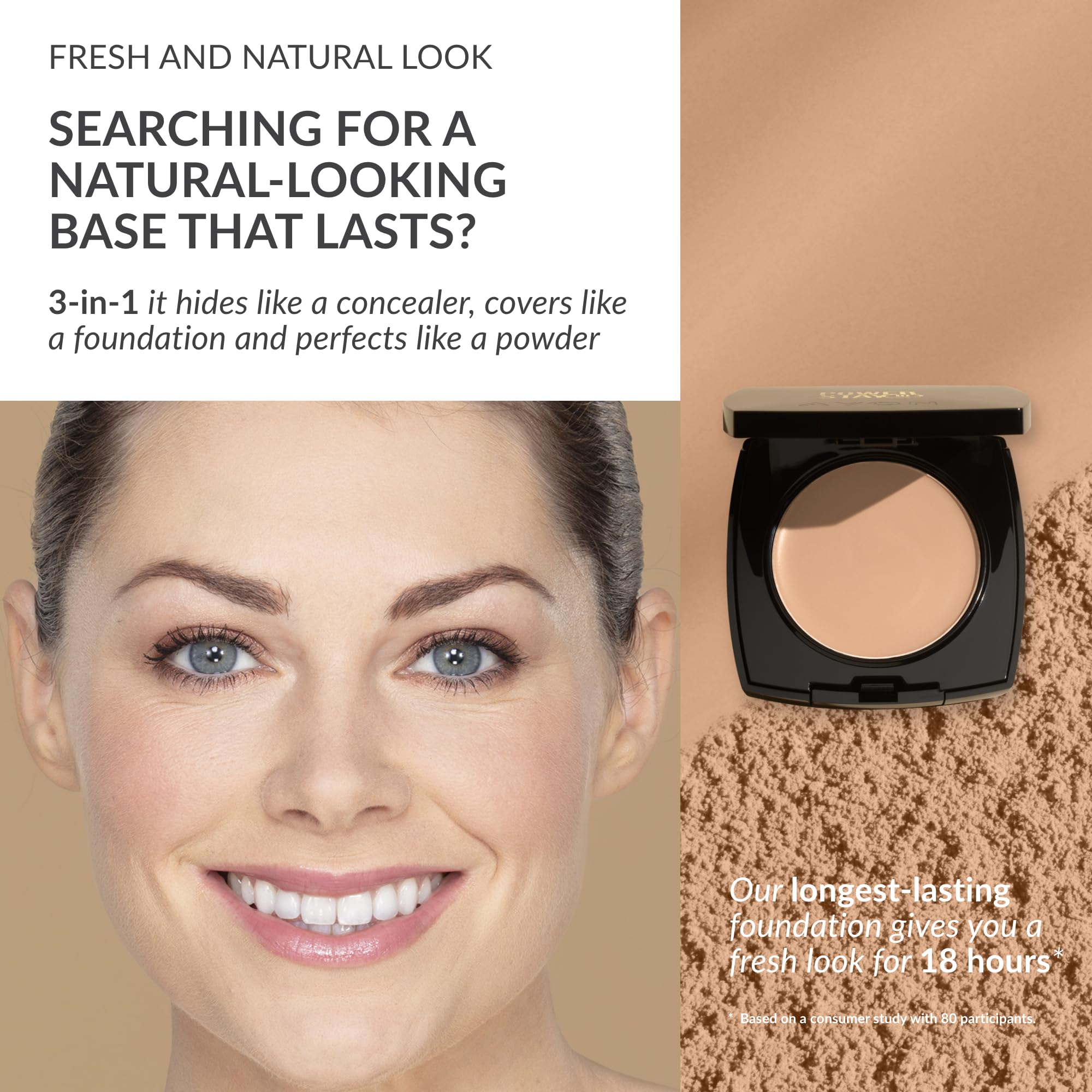 Avon Power Stay Cream-To-Powder 3-in-1 Foundation, Concealer & Powder SPF 15 Light Nude