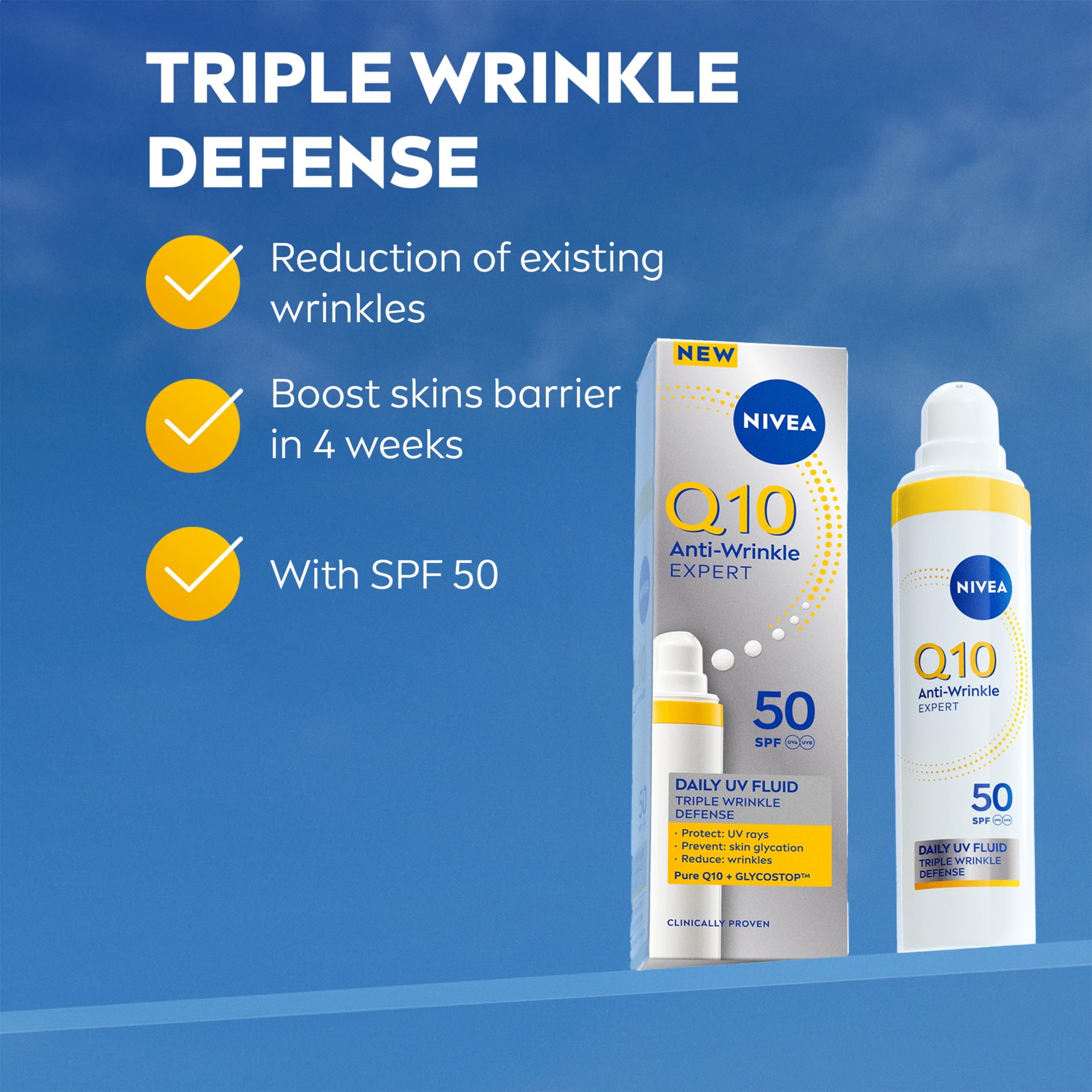 NIVEA Q10 Anti-Falten Expert Tages-UV-Gesichtsfluid LSF 50 40 ml, Anti-Aging