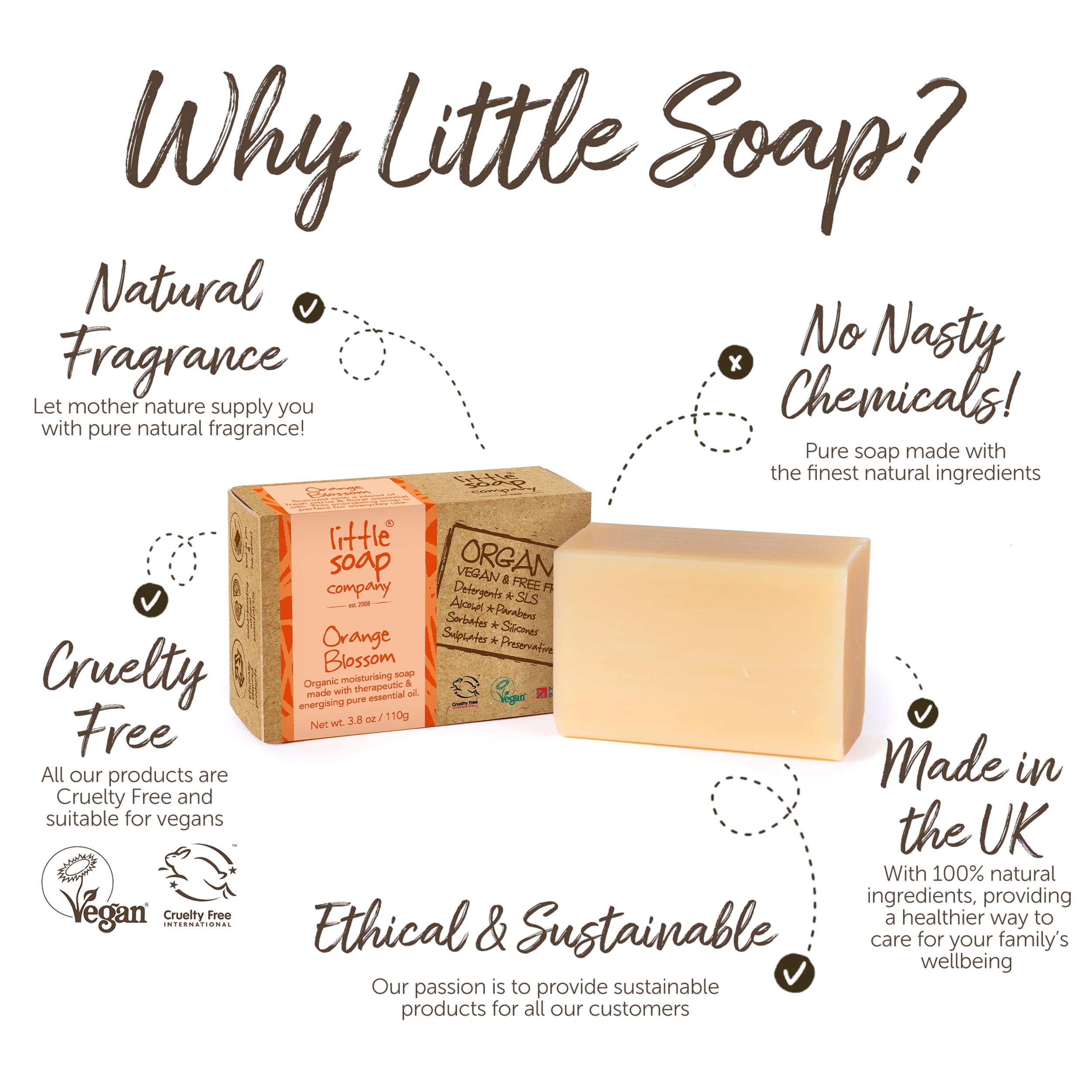 Little Soap Company Organic Orange Blossom Soap Bar (110g) | Vegan, Natural, Eco Friendly 4
