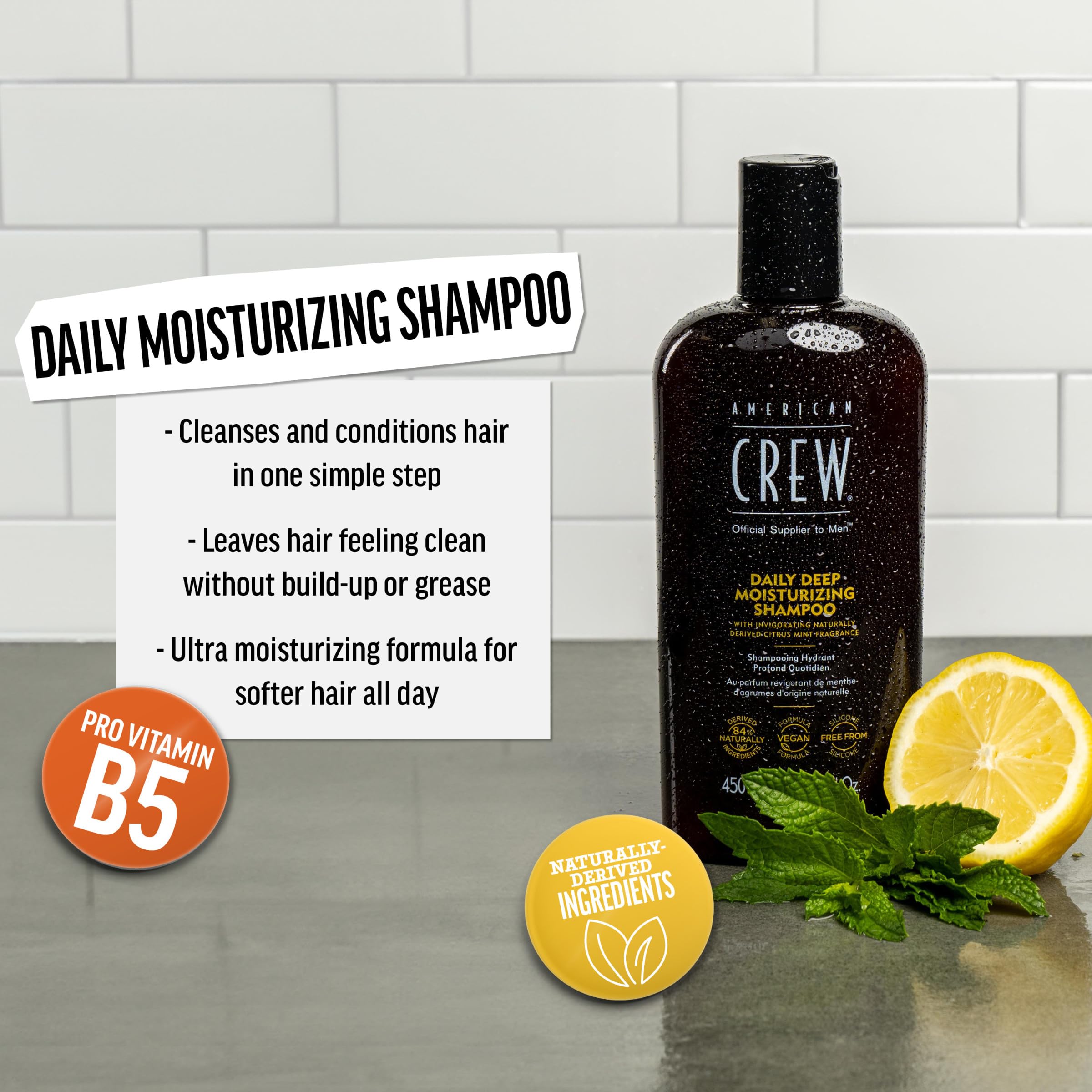 American Crew Daily Deep Moisturising Shampoo for Normal to Dry Hair, Vegan & Silicone Free (250ml)