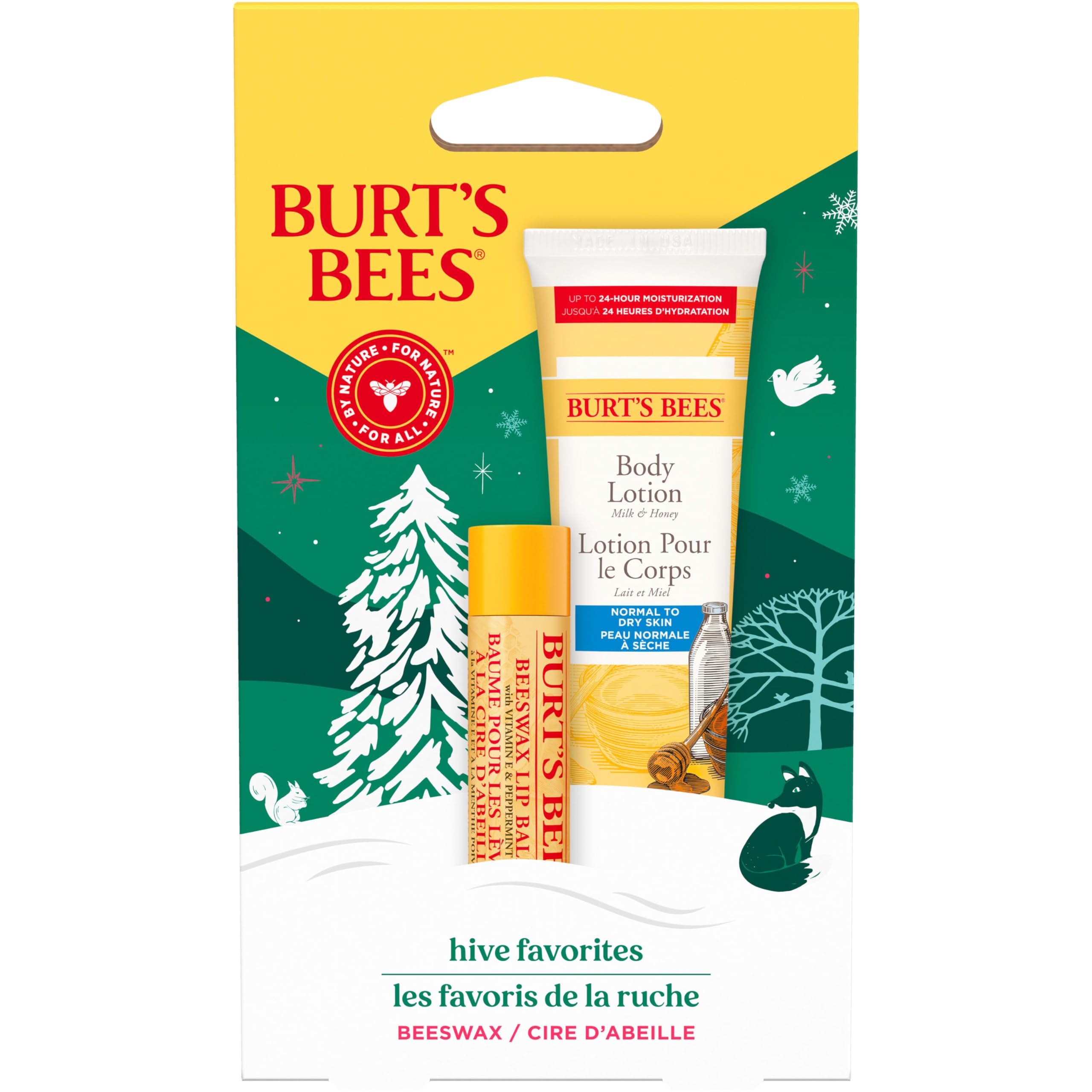 Burt's Bees Hive Favorite Gift Set: Beeswax Lip Balm & Mini Milk & Honey Body Lotion
