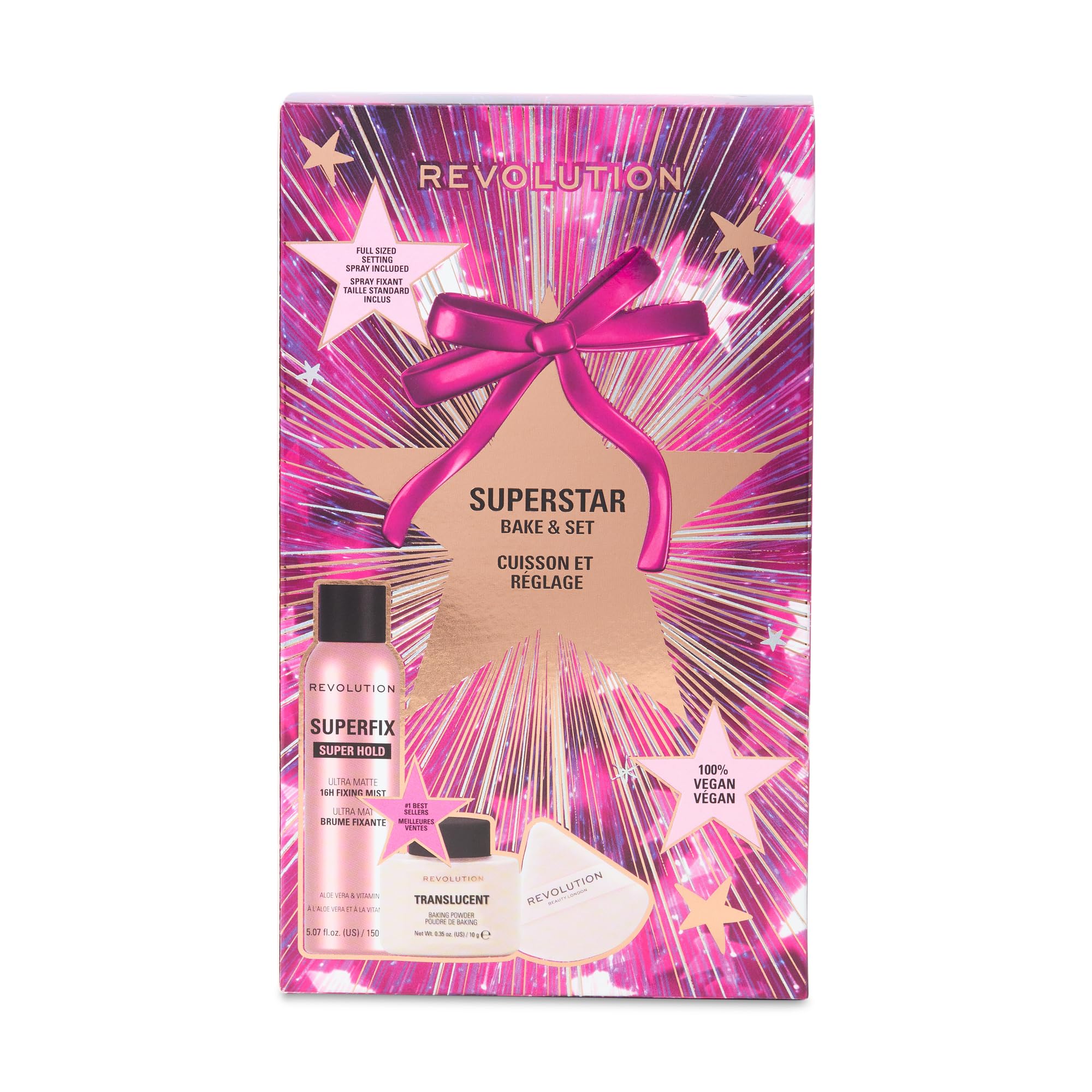Revolution Superstar Bake & Set Duo: Fixing Spray, Translucent Loose Powder & Puff 3