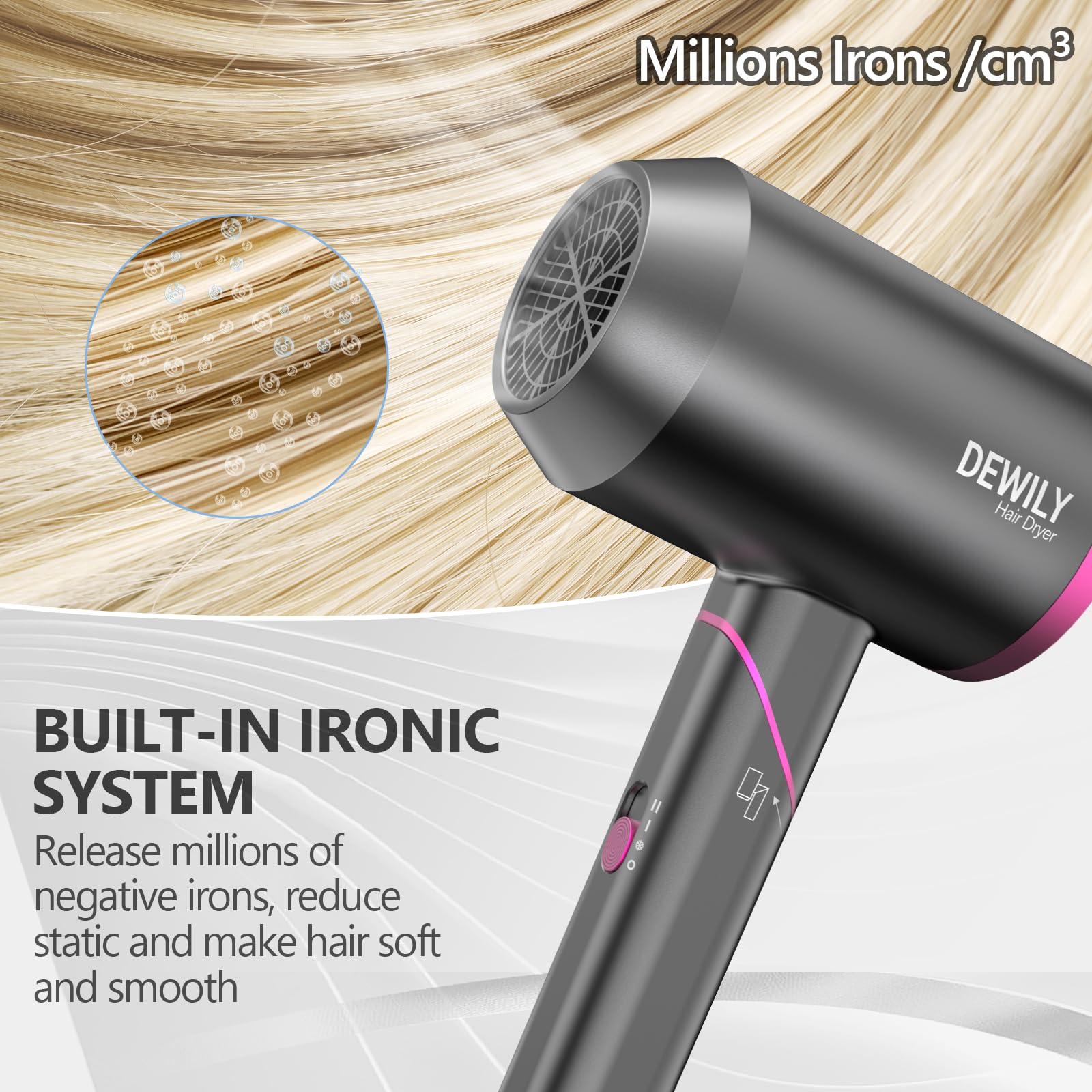 Reisehaartrockner für Damen und Herren – DEWILY Leistungsstarker, faltbarer Haartrockner mit Bügeln für lockiges und glattes Haar, kleiner Haartrockner für Damen und Herren, schnelles Trocknen 7