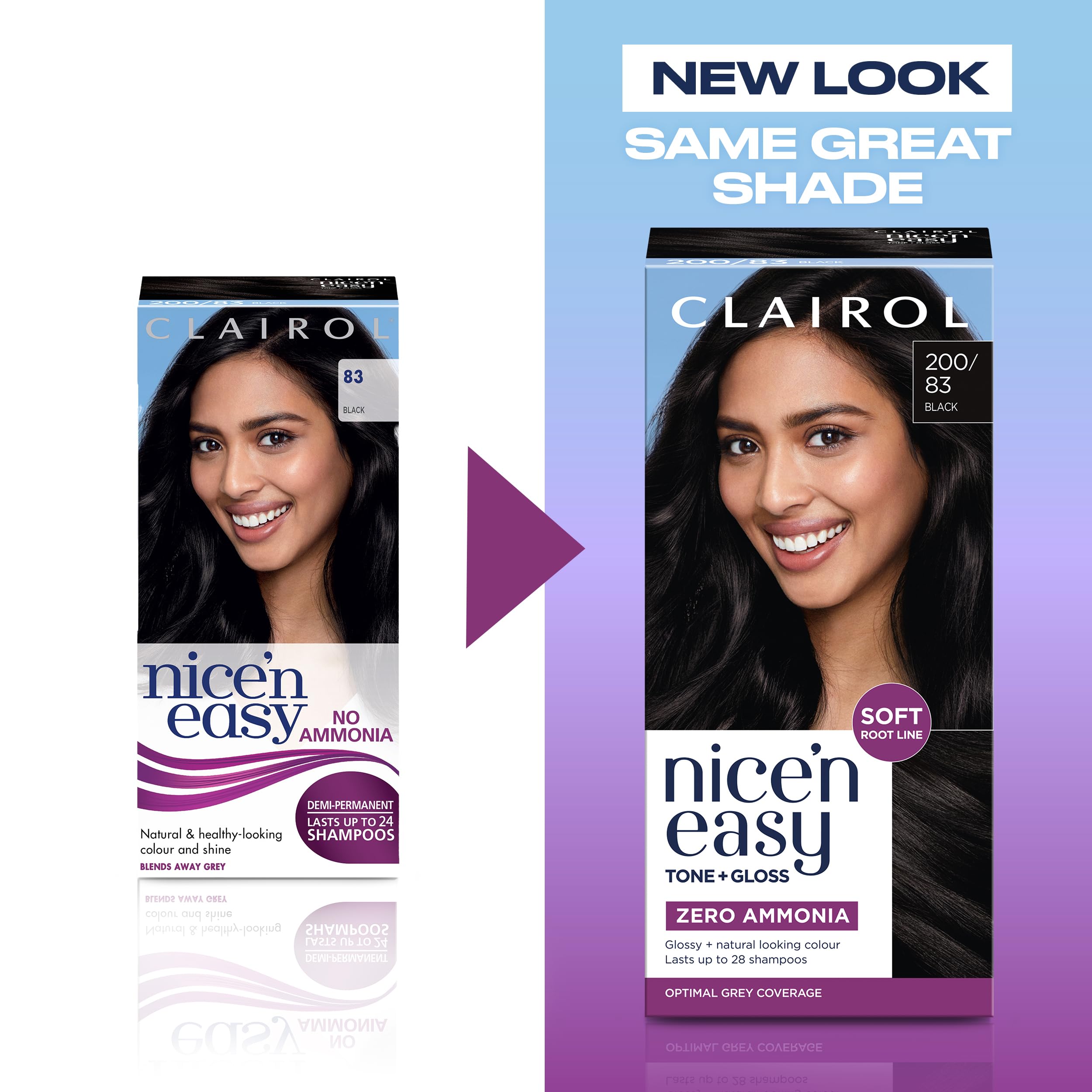 Clairol Nice'n Easy Tone+Gloss Semi-permanente Haarfarbe - 200/83 Schwarz