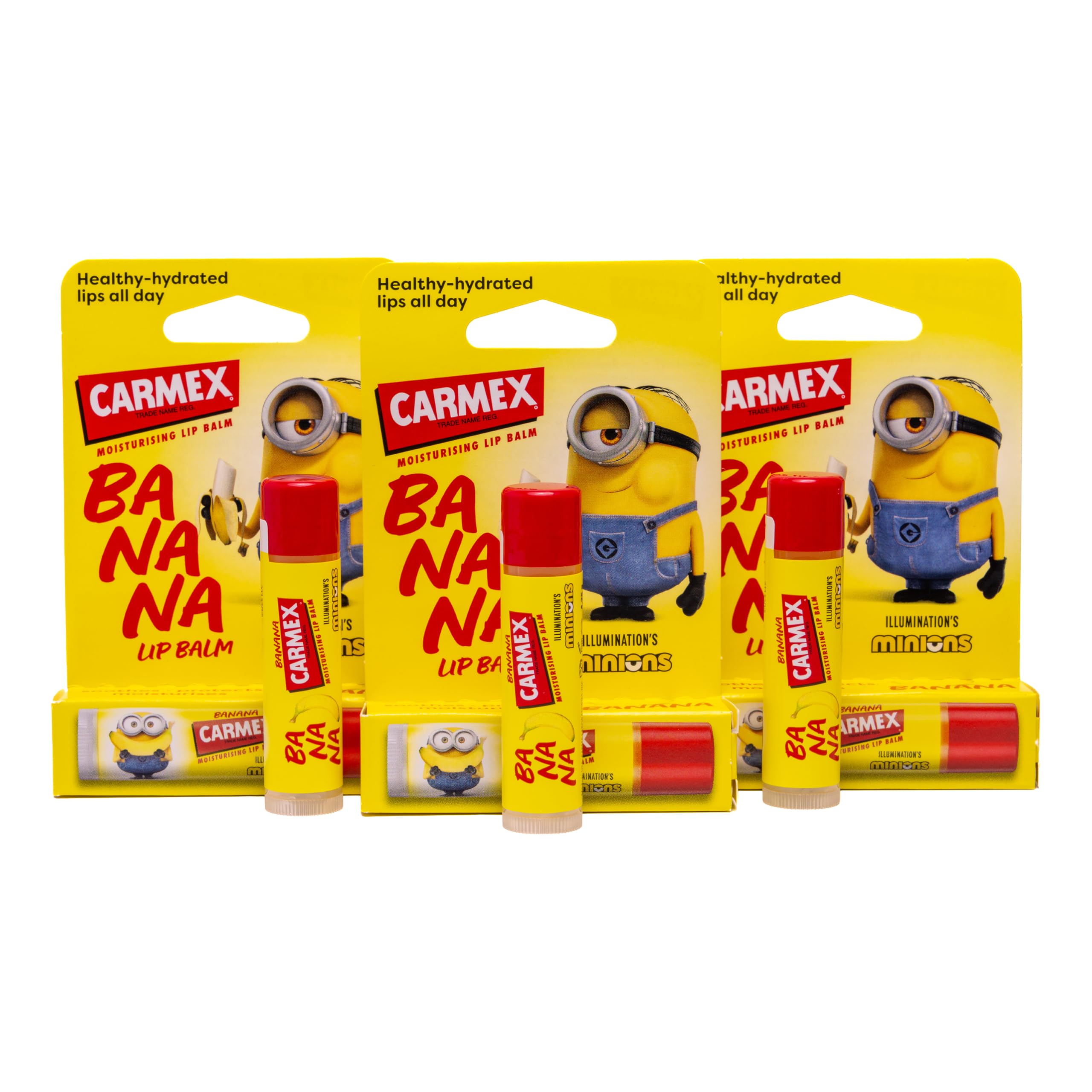 Carmex X Minions Lip Balm Set (3 Pack) with Banana Flavor and SPF 15