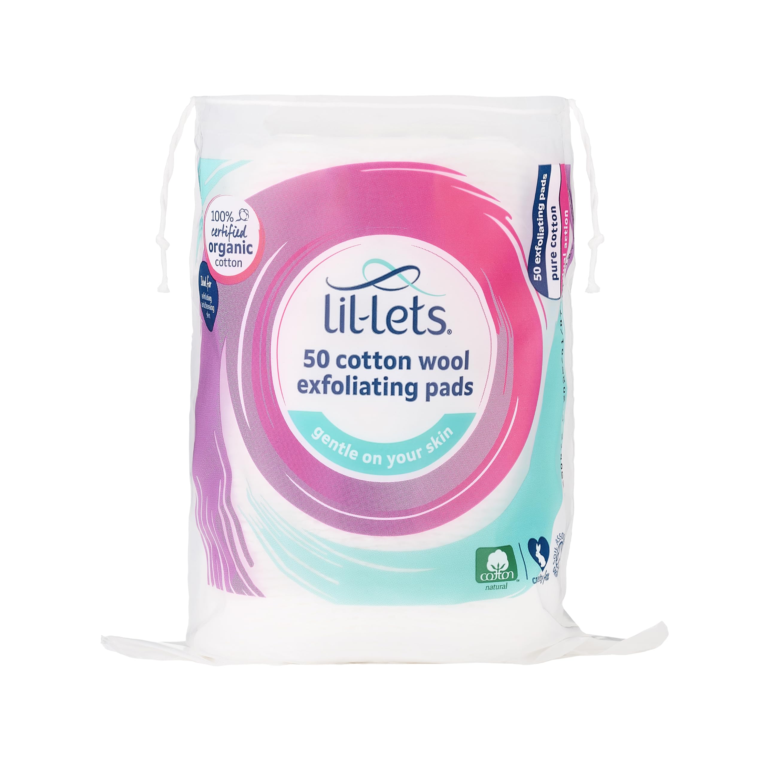 Lil-Lets 50 Count Organic Cotton Exfoliating Rounds - Dual-Sided Gentle Exfoliation