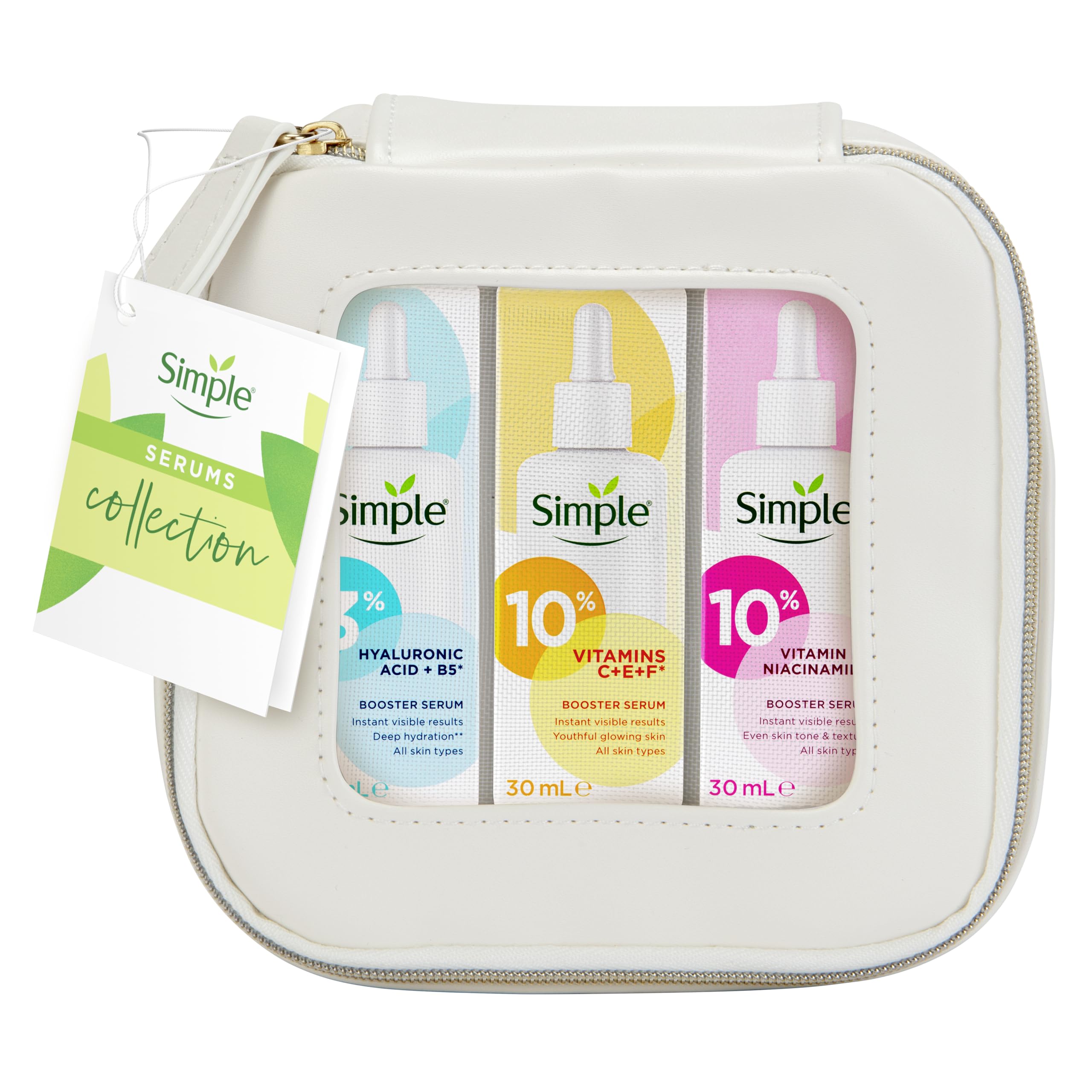 Simple Booster Serum Kollektion 3-teiliges Geschenkset mit kleinem Reise-Beauty-Set