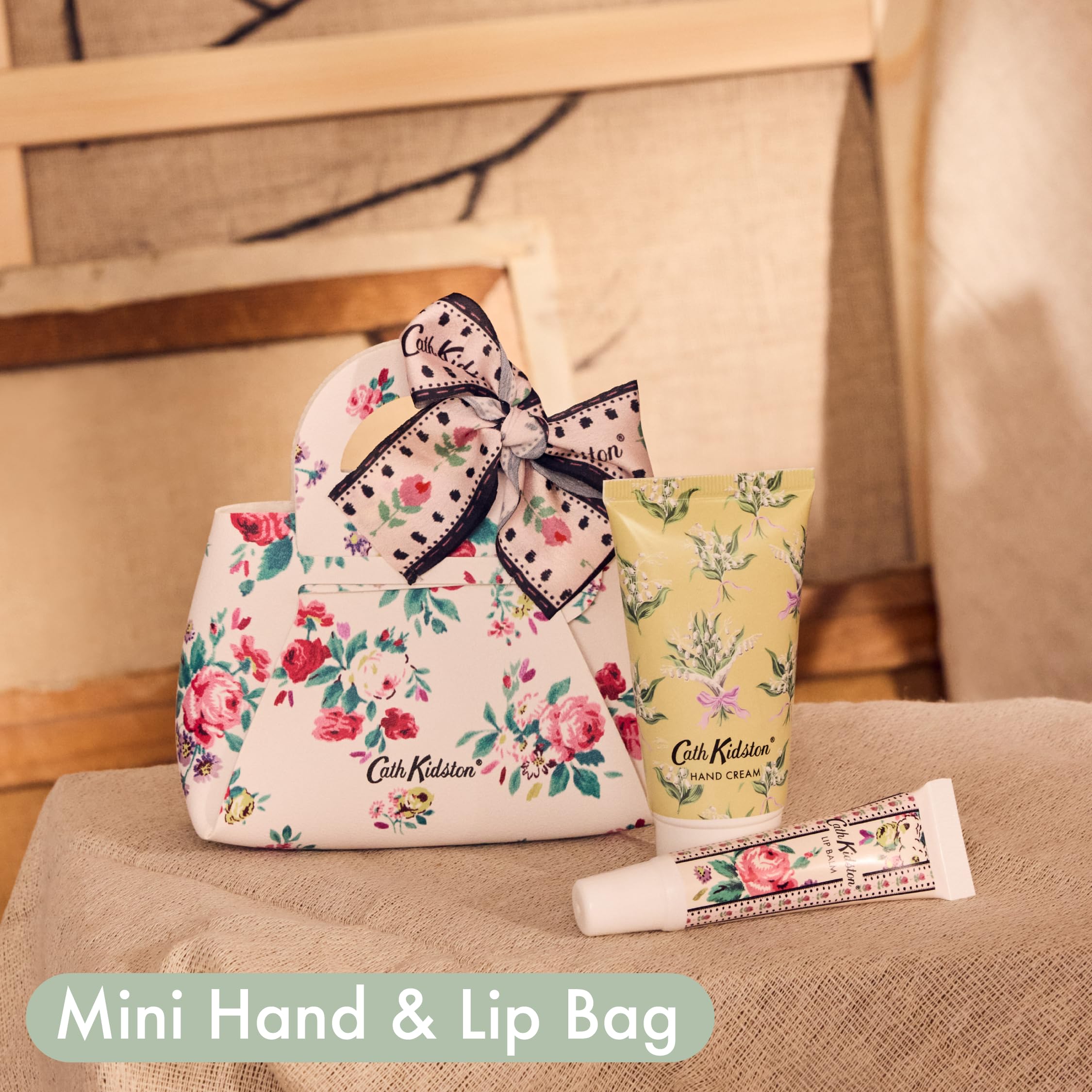 Cath Kidston Hand Cream & Coconut Lip Balm Gift Set in Rose Print Mini Handbag
