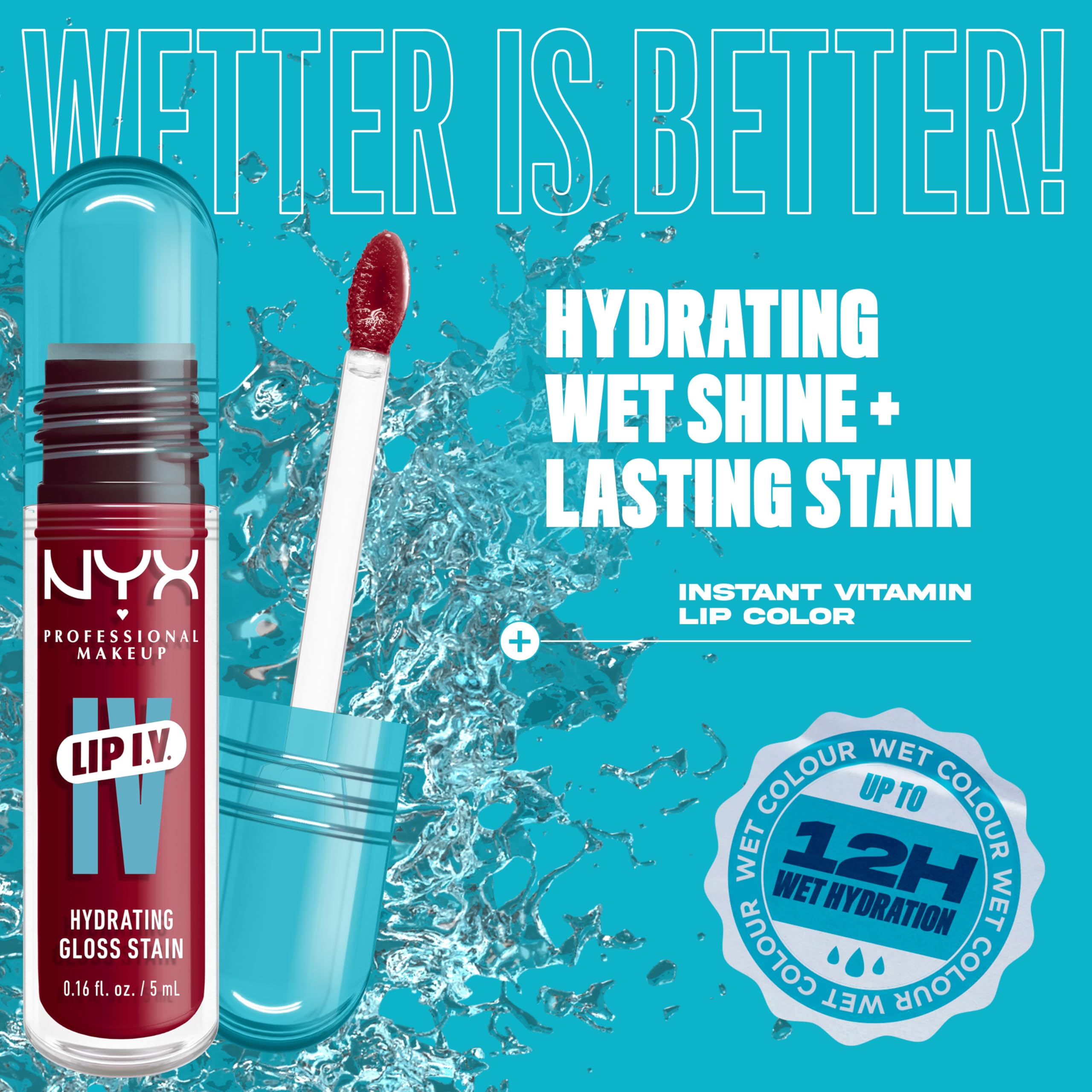 NYX Professional Makeup Lip IV Hydrating Gloss Stain - Red-y.Set.Wet! - 12 Hour Hydration 3