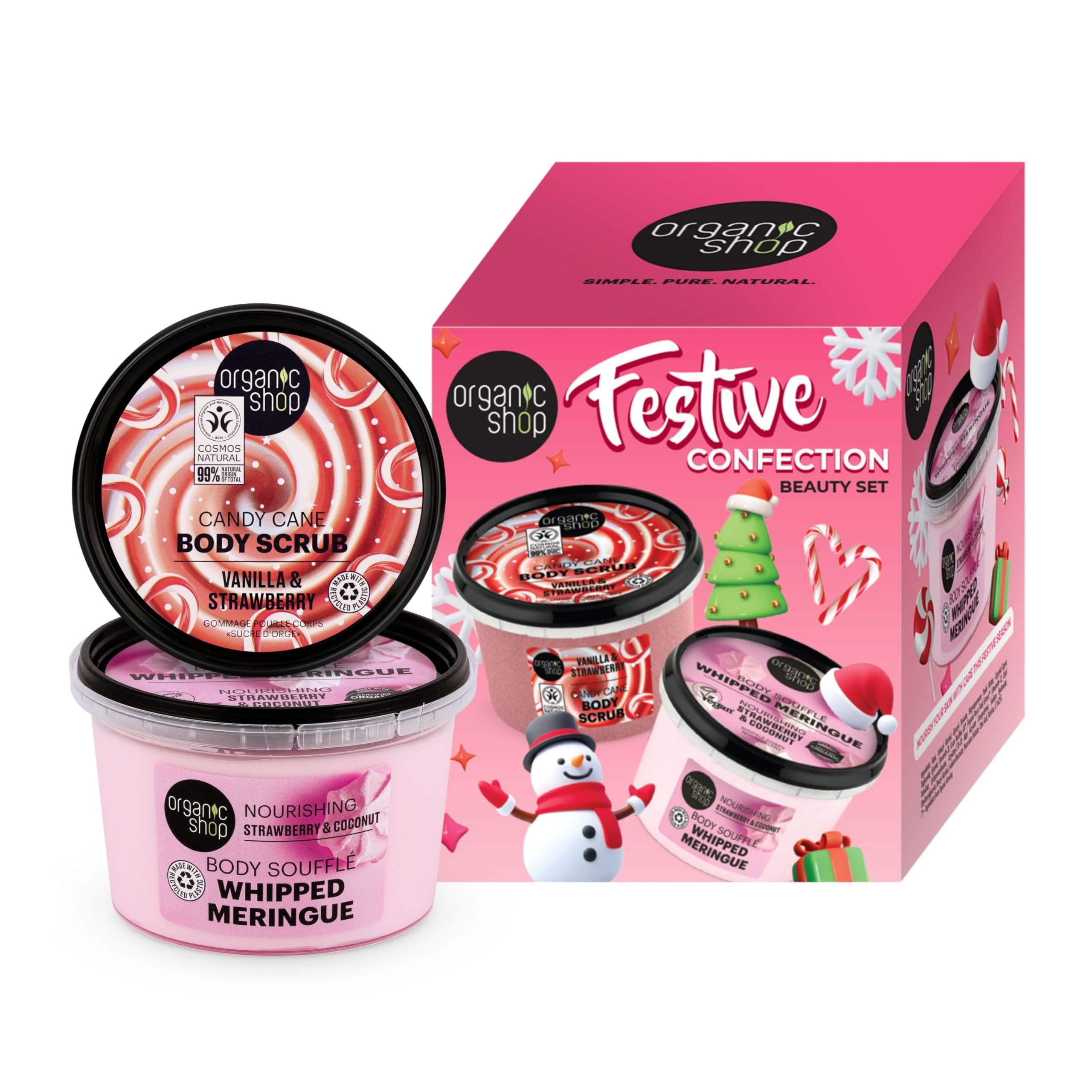 Festive Confection Body Care Set: Vanilla & Strawberry Scrub with Coconut Soufflé
