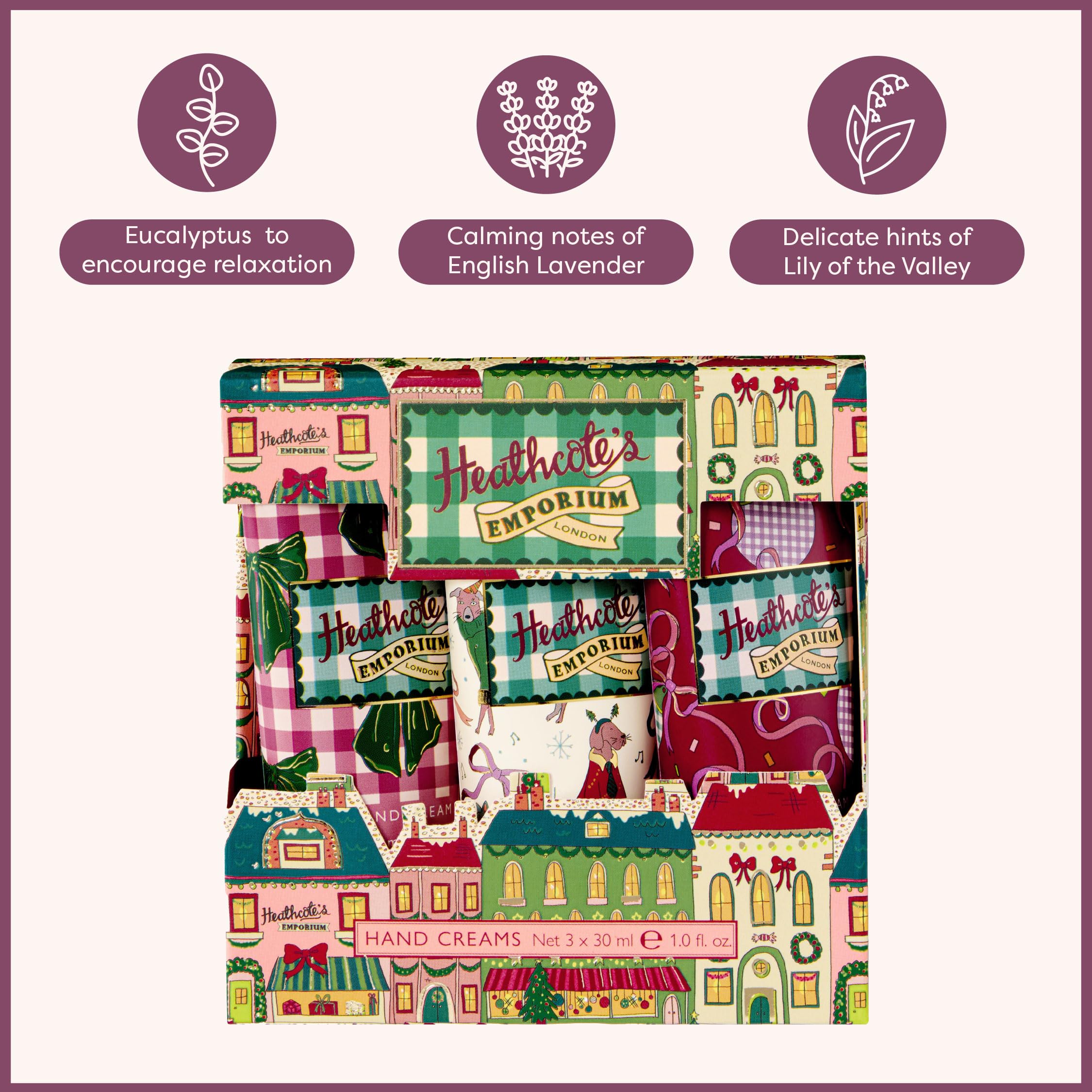 Heathcote & Ivory Hand Cream Trio 3x 30ml, Vegan, Shea Butter & Vitamin E, Festive Scent 3