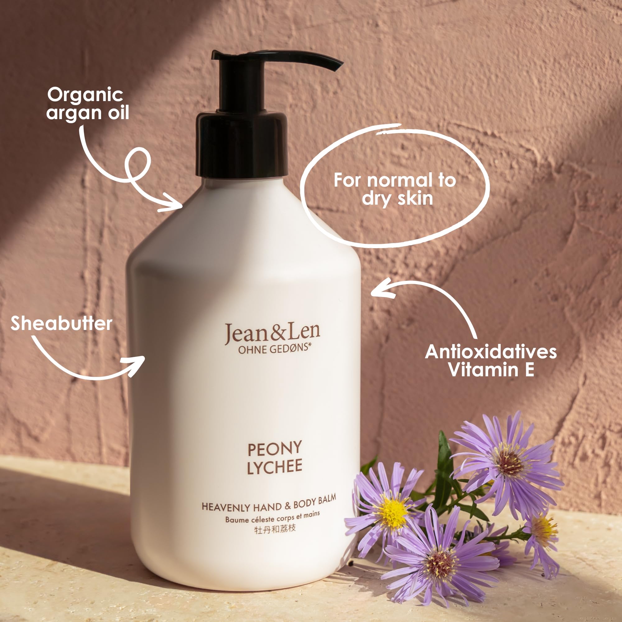 Jean & Len Heavenly Hand & Body Balm Peony & Lychee with Organic Argan Oil & Shea Butter, 500 ml 3