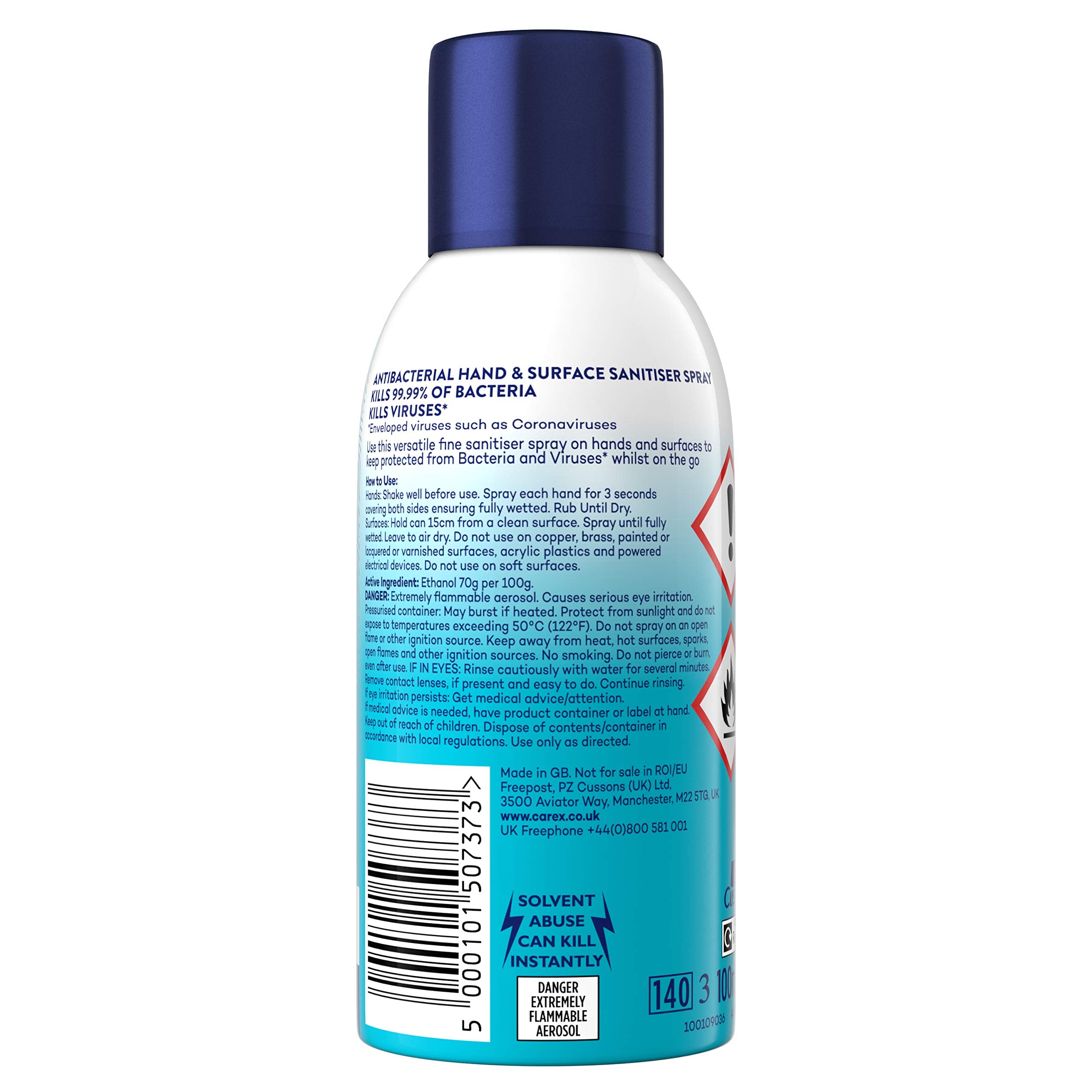 Carex Antibacterial Original Hand and Surface Sanitiser Spray with 70% Alcohol 3