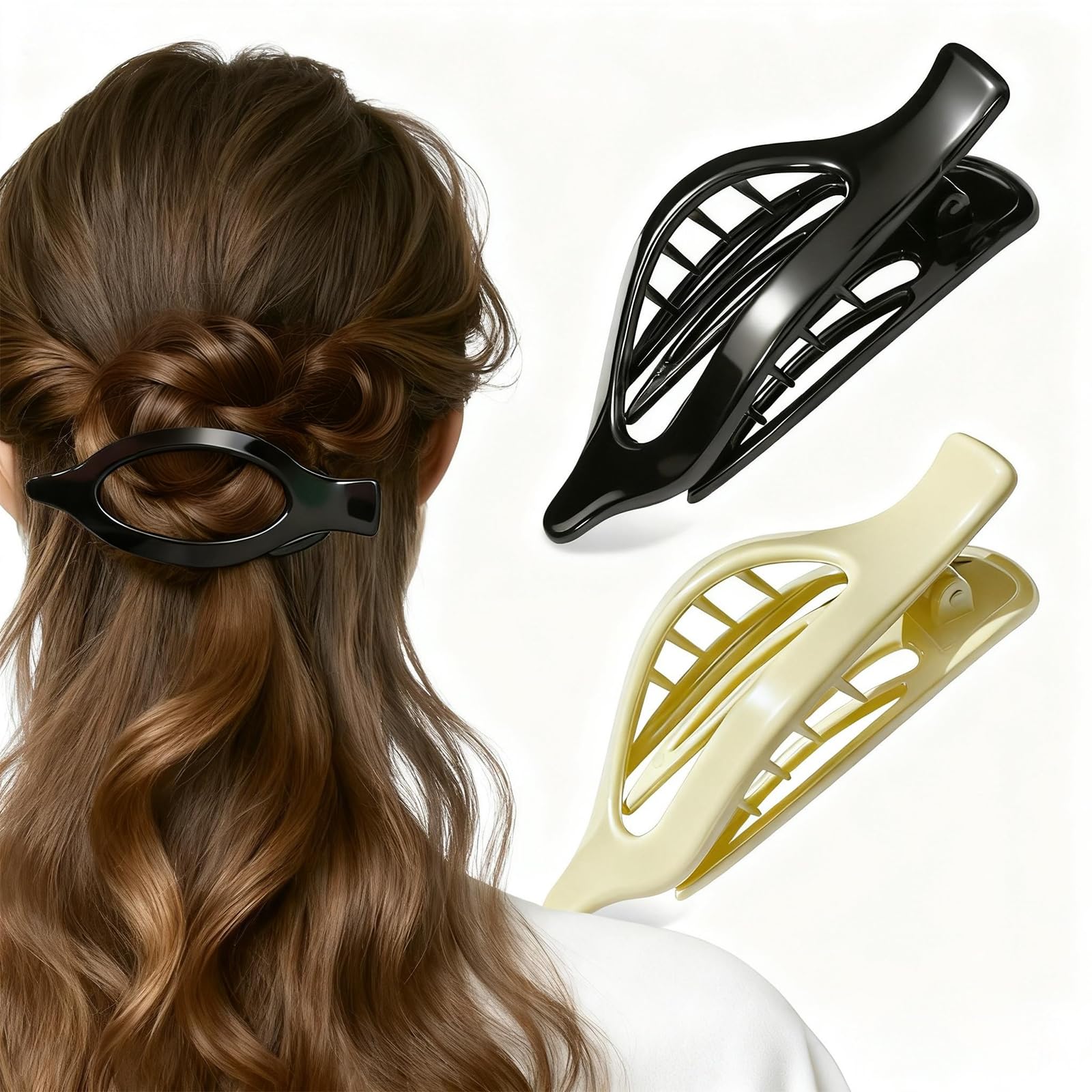 MOXYOY 2 Pcs Flat Hair Claw Clips for Women - Non-Slip Strong Hold Duckbill Accessories