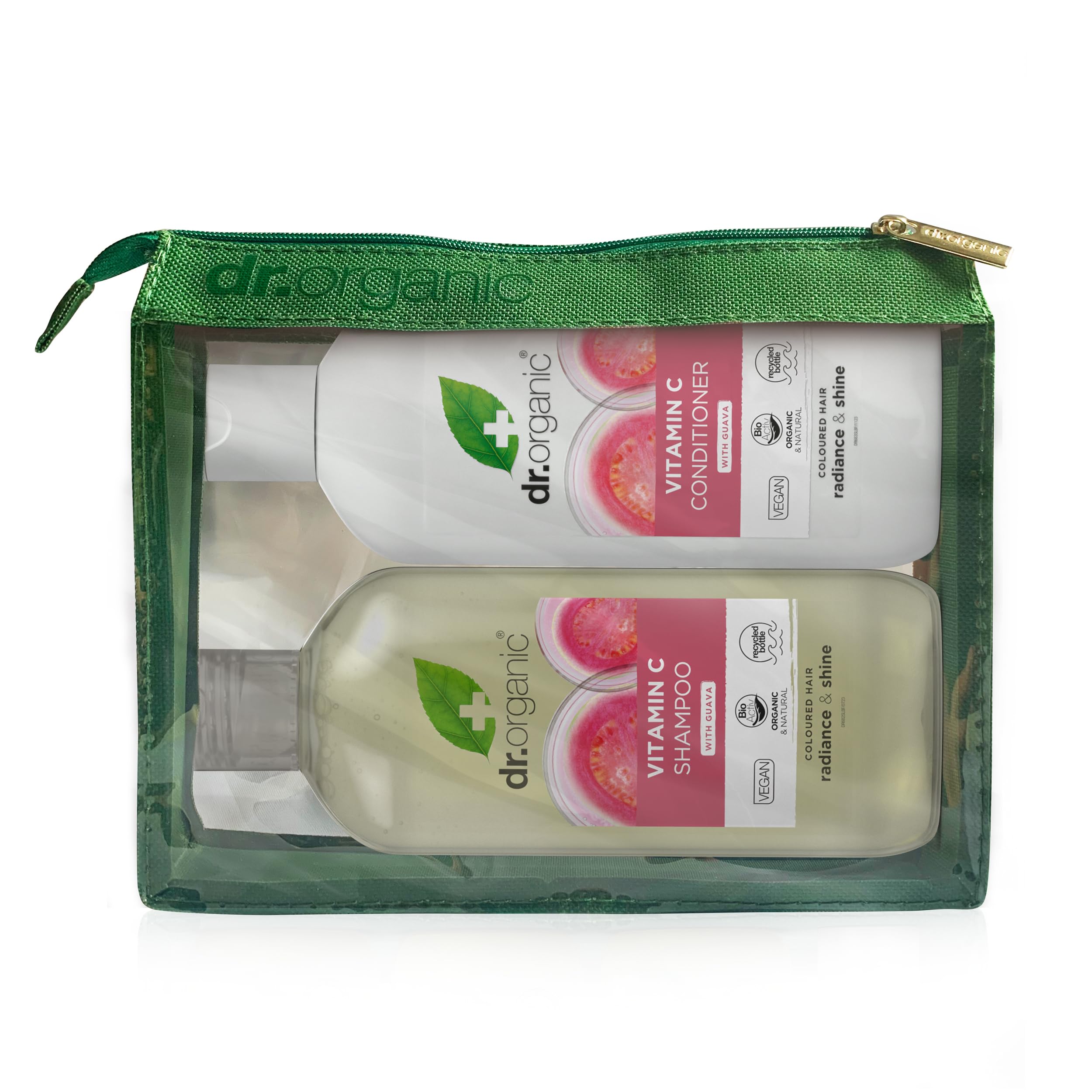 Dr Organic Vitamin C Guava Shampoo & Conditioner Set with Travel Bag, Vegan, Organic