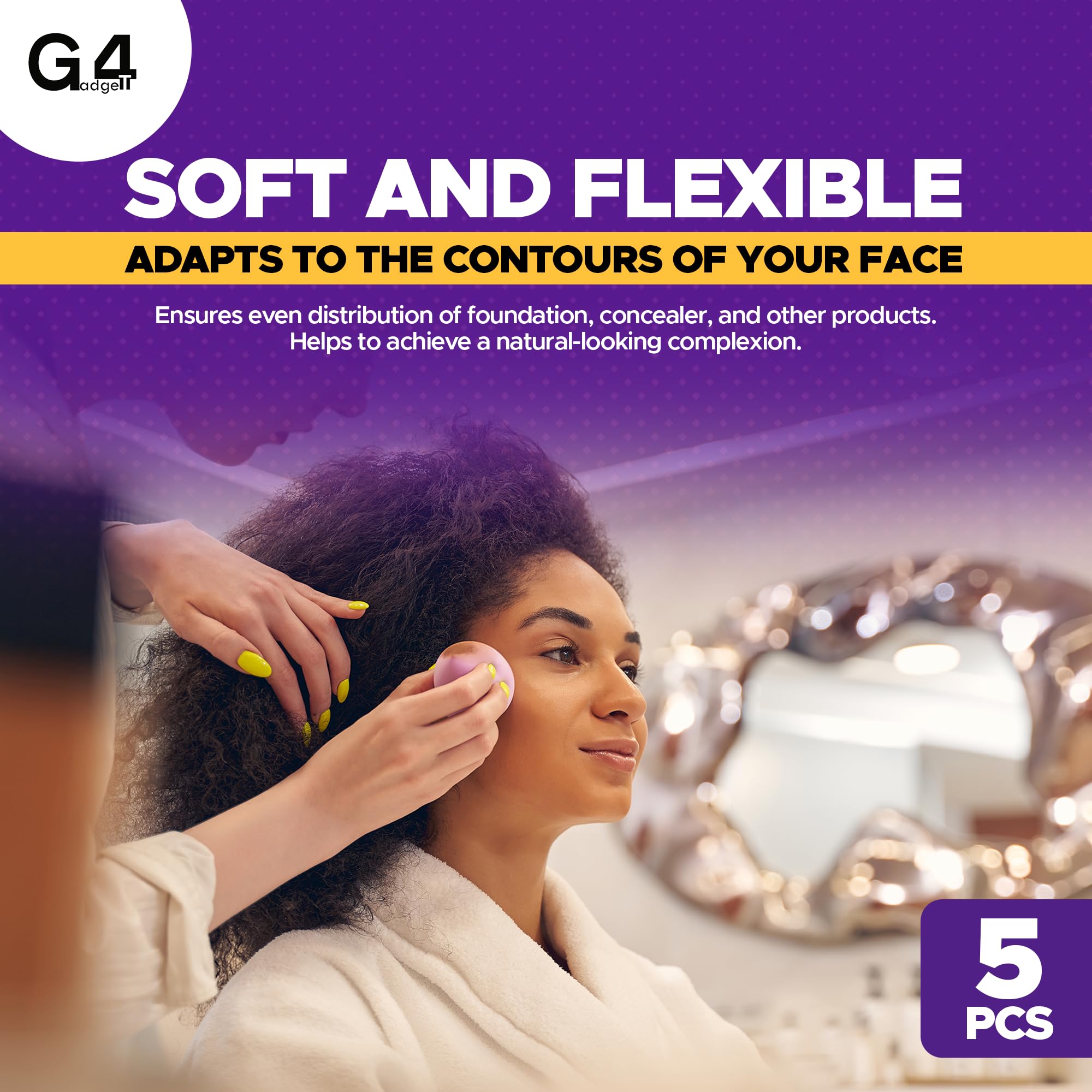 G4GADGET 5 PCS Purple Makeup Sponges - Non-Latex, Wet/Dry, Flawless Application for All Skin Types 4