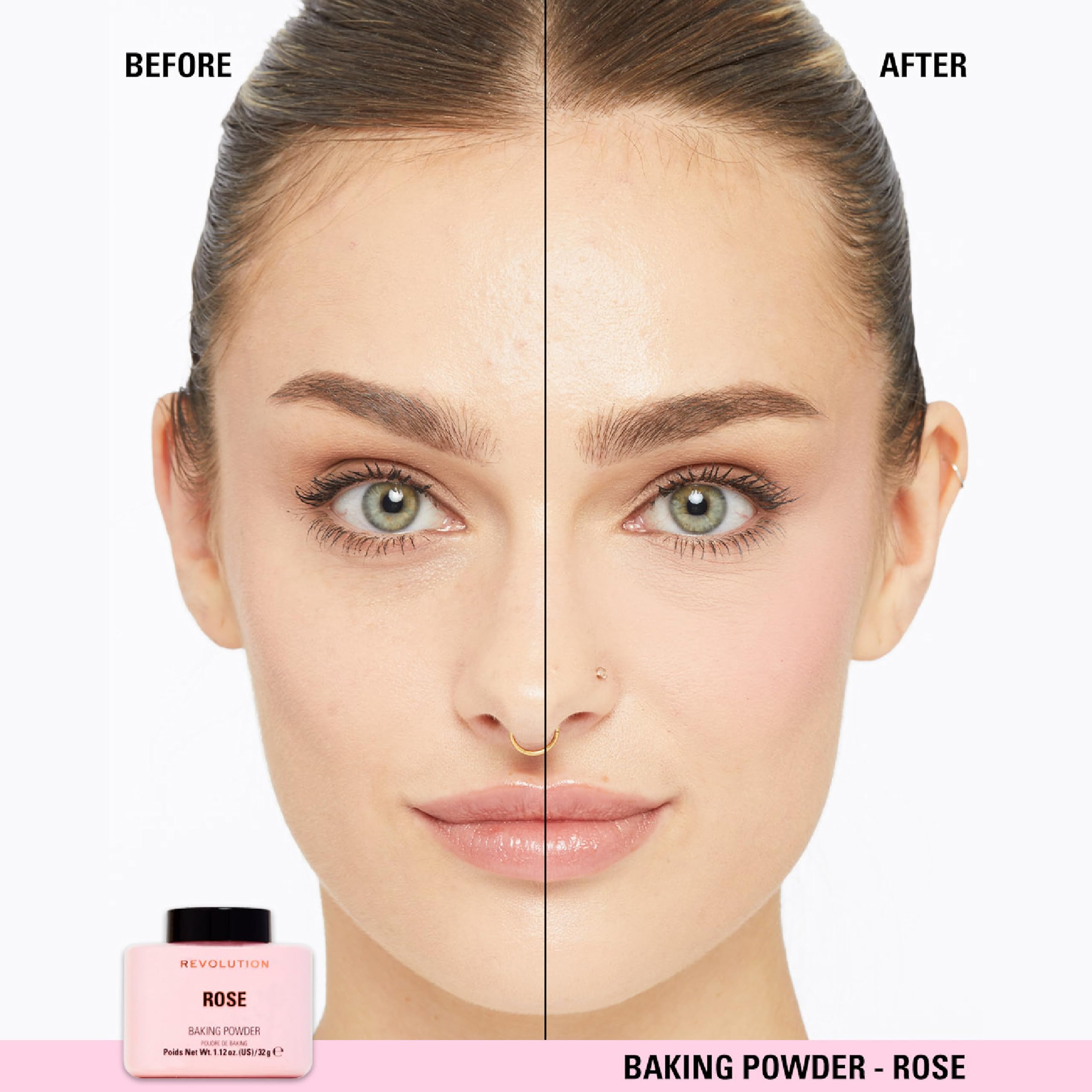 Revolution Beauty London, loses Backpuder, verlängert die Haltbarkeit des Make-ups, aufhellendes Fixierpuder, für alle Hauttöne, Rose, 32 g 4