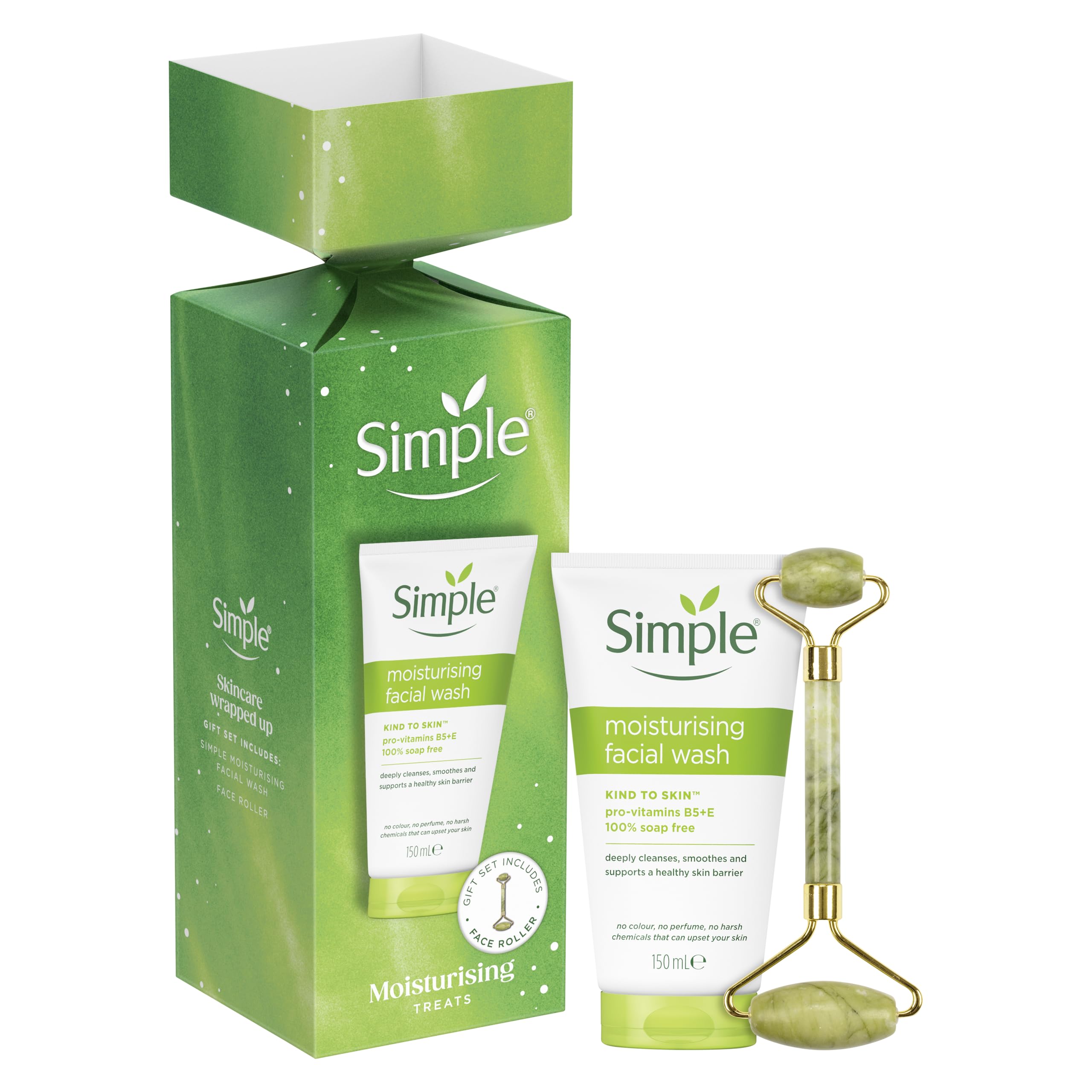 Simple Moisturising Treats Gift Set with Facial Wash and Jade Face Roller