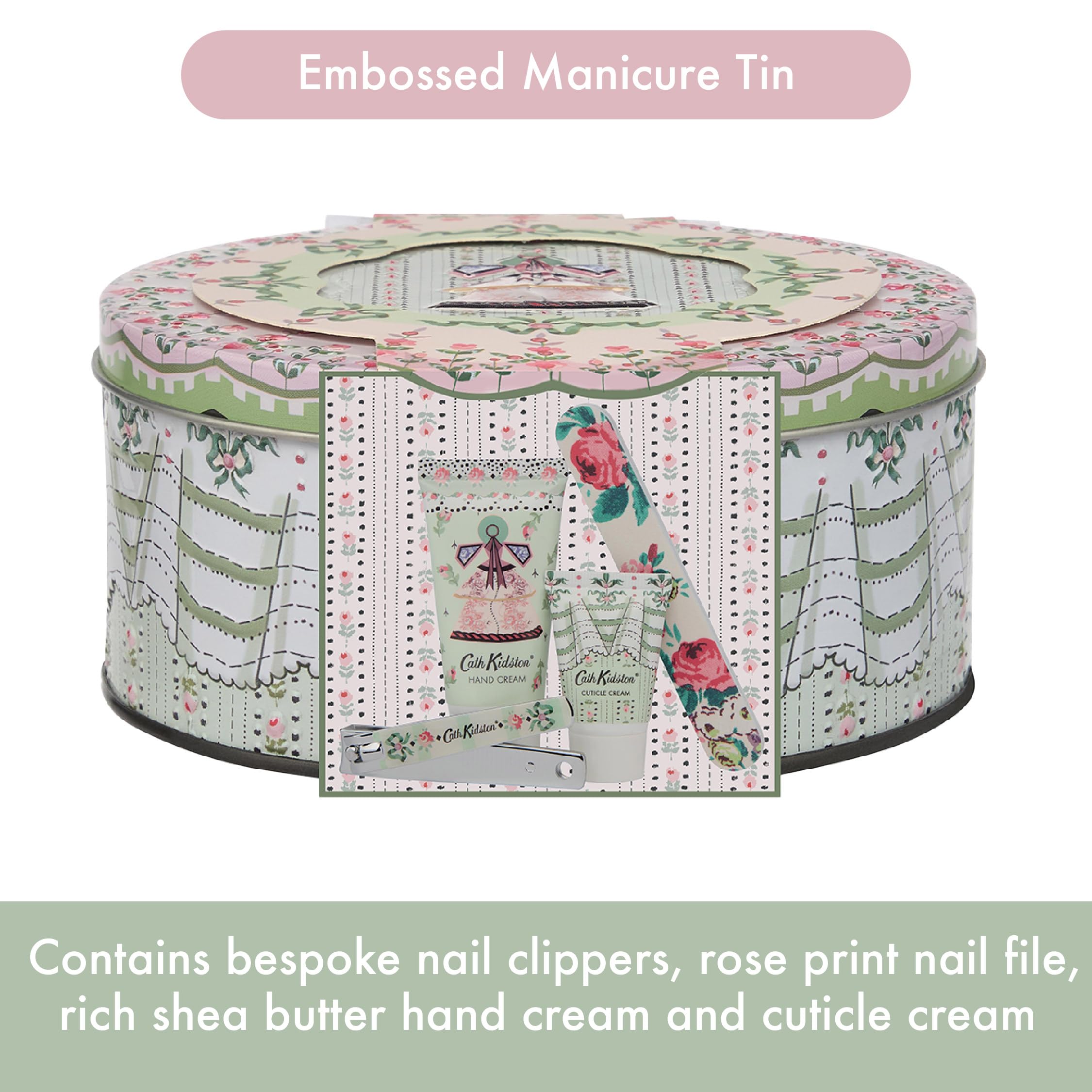 Cath Kidston Manicure Set: Hand Cream, Cuticle Cream, Nail Tools in Embossed Tin 3