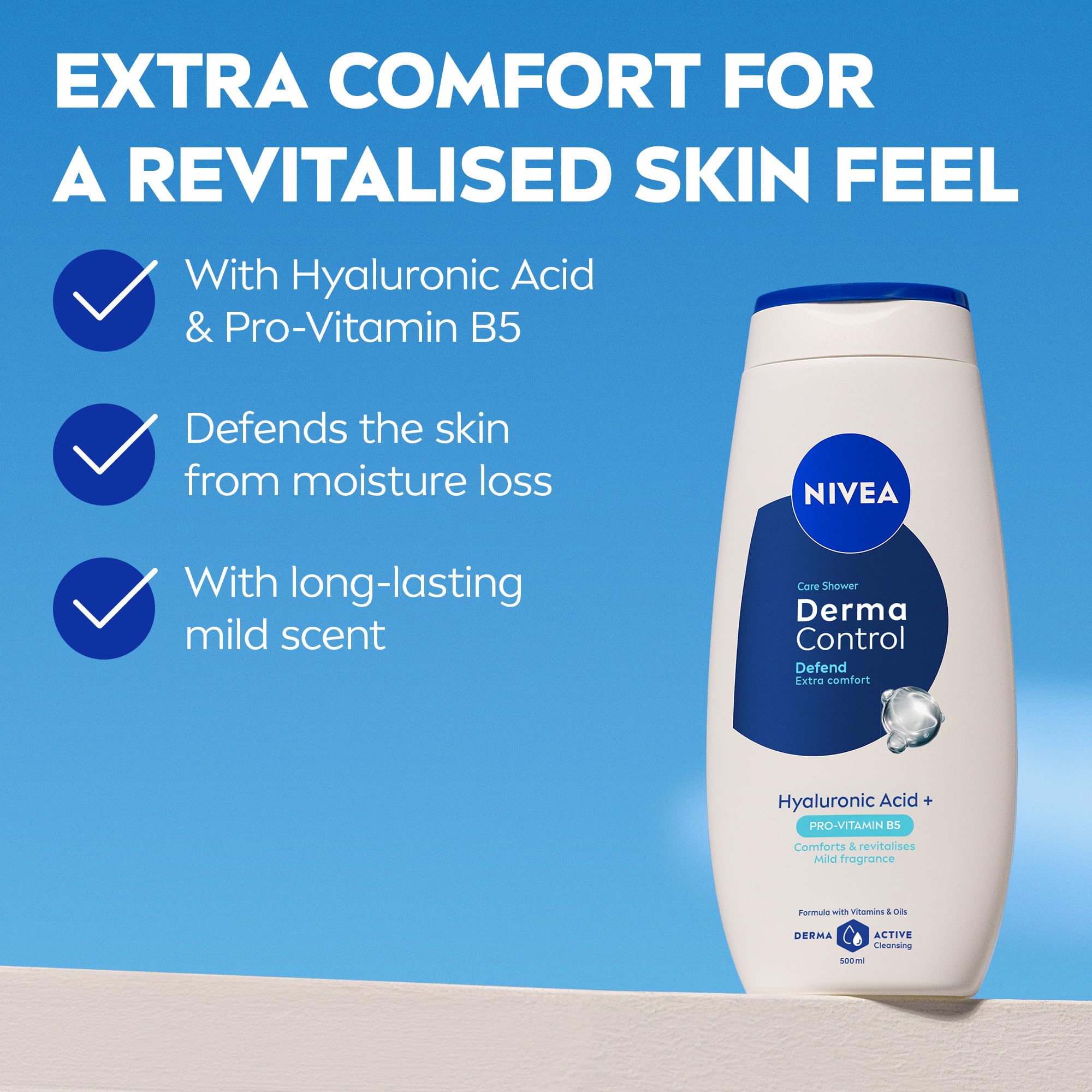 NIVEA Derma Control Defend Shower Gel 500ml with Hyaluronic Acid & Vitamin B5