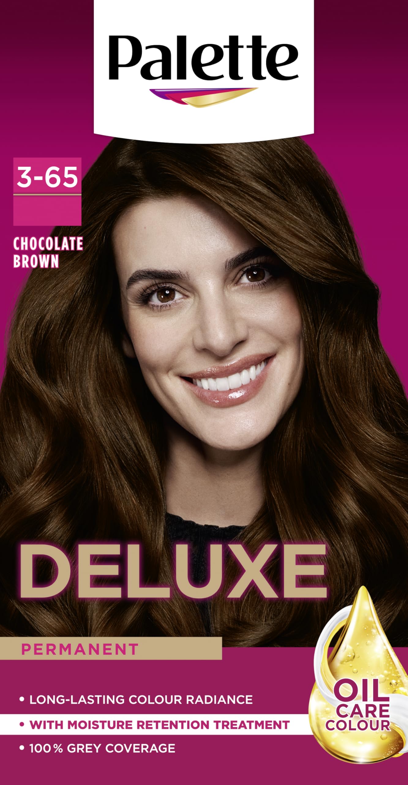 Palette Deluxe Crème Colouration 3-65 Chocolate Brown Permanent Hair Dye with Moisture Retention Treatment