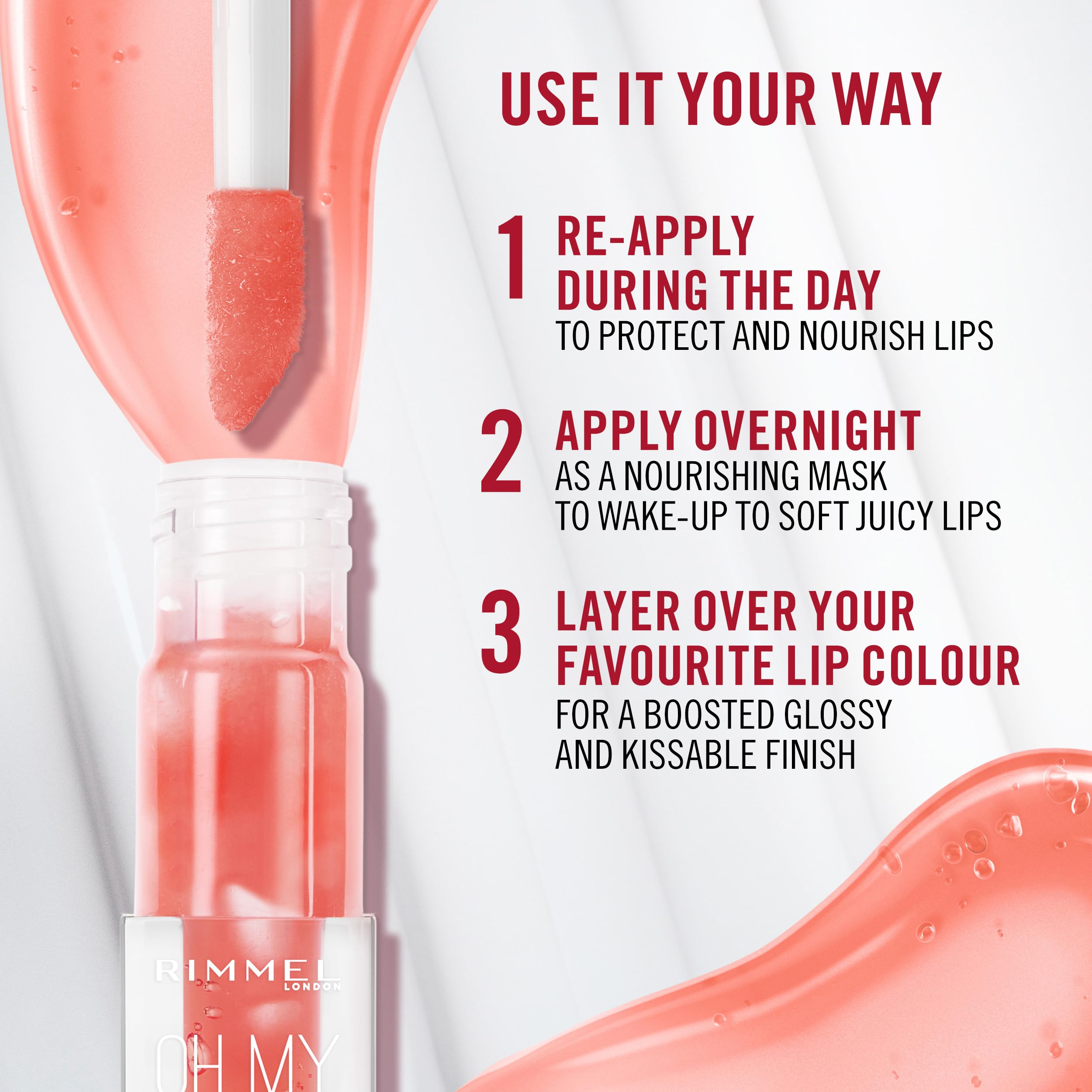 Rimmel Oh My Gloss! Lippenöl 006 So Rosy, Saftiger Glanz, Spendet Feuchtigkeit &amp; polstert die Lippen auf, Feuchtigkeitsboost, Vitamin E, Pflegt &amp; regeneriert die Lippen, Kokosnussöl, Nicht klebrig, Vegan &amp; Tierversuchsfrei 4