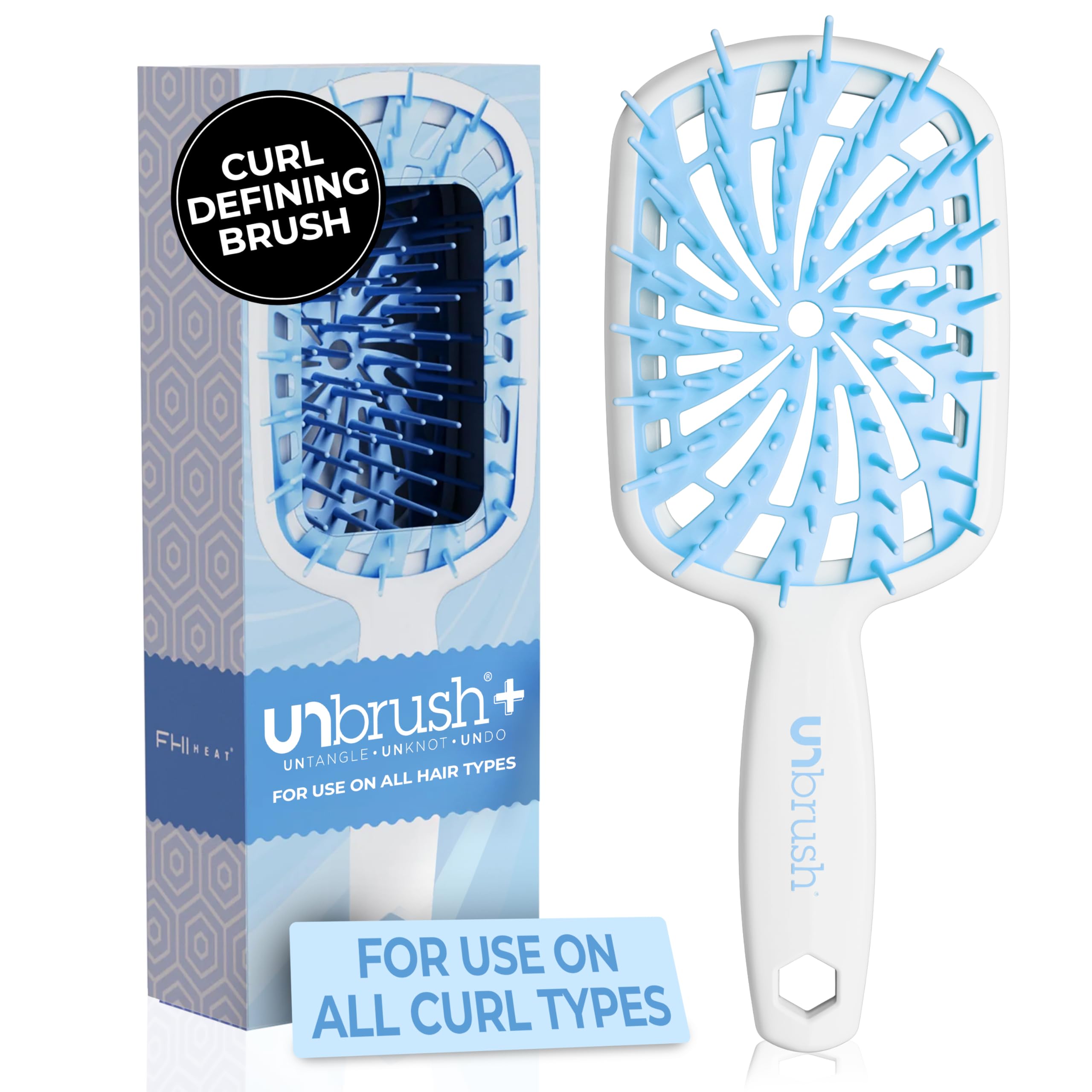 FHI Heat UNbrush Plus Detangling Brush for Curly, Fine, and Fragile Hair with 84 UltraFlex Bristles