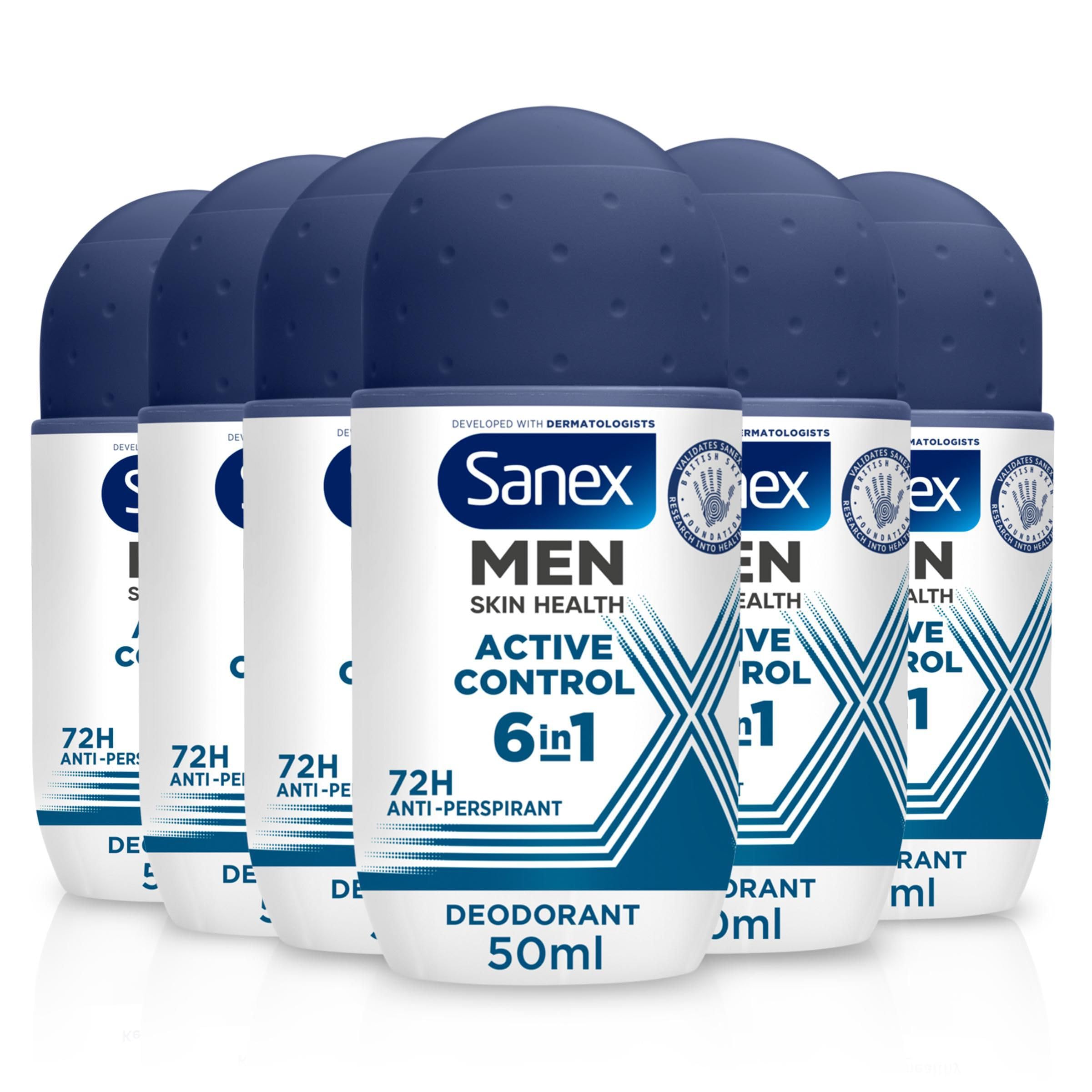 Sanex Men Active Control Antiperspirant Roll-On Deodorant 6x50ml - 72 Hour Protection