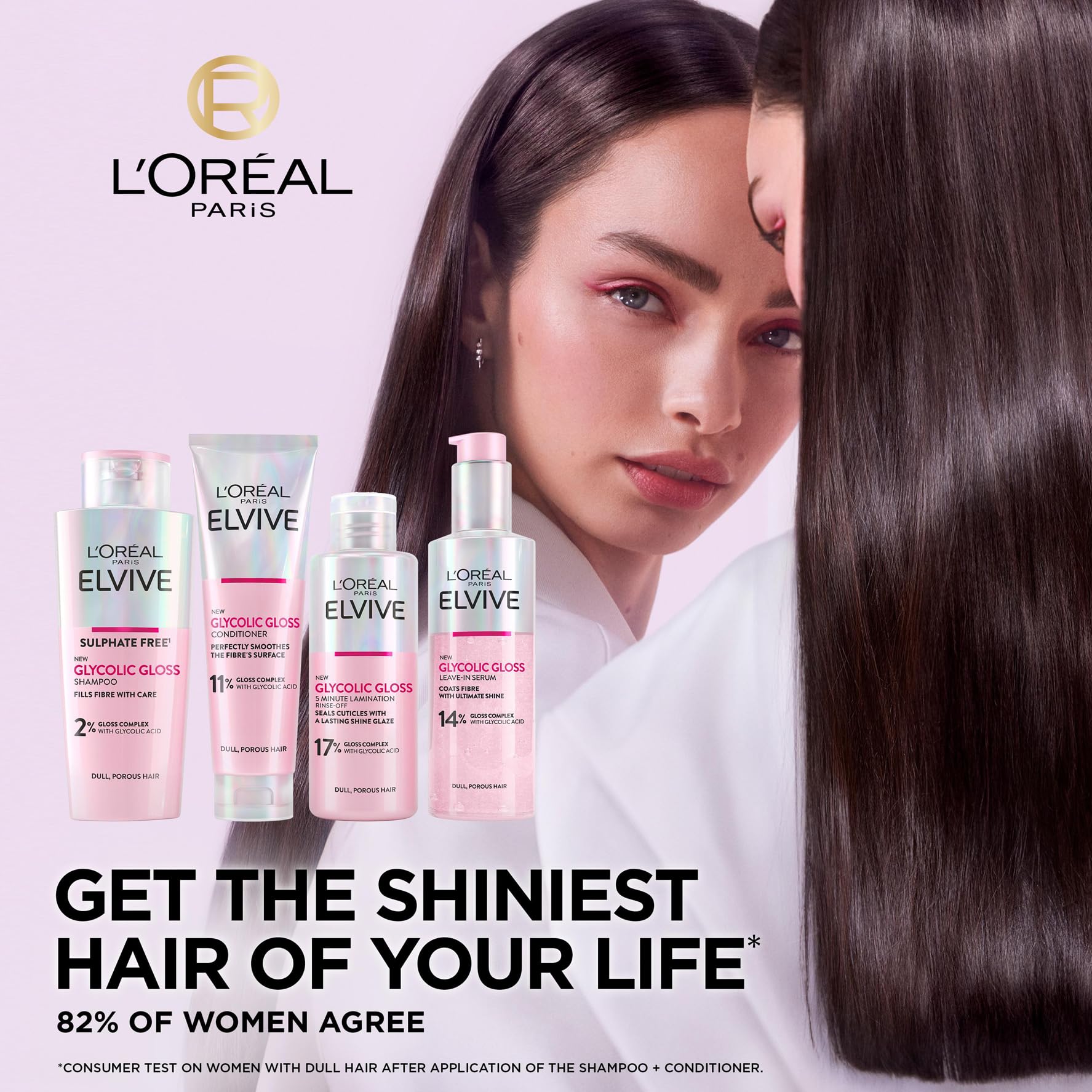 L'Oréal Paris Elvive Glycolic Gloss Shampoo, Conditioner, Treatment & Serum Set