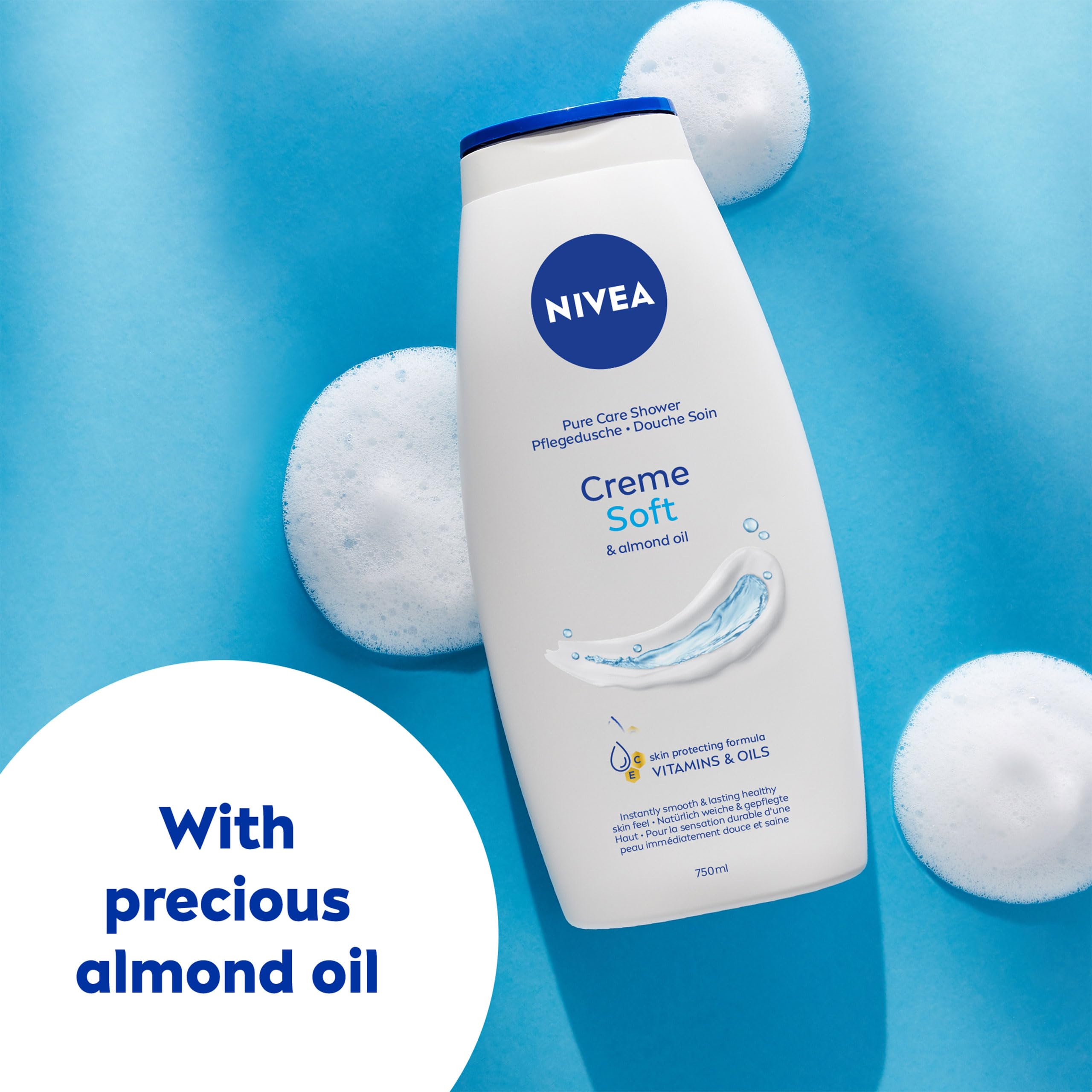 NIVEA Care Shower Creme Soft (750 ml) with Almond Oil, Vitamin C & E for Moisturised Skin 3