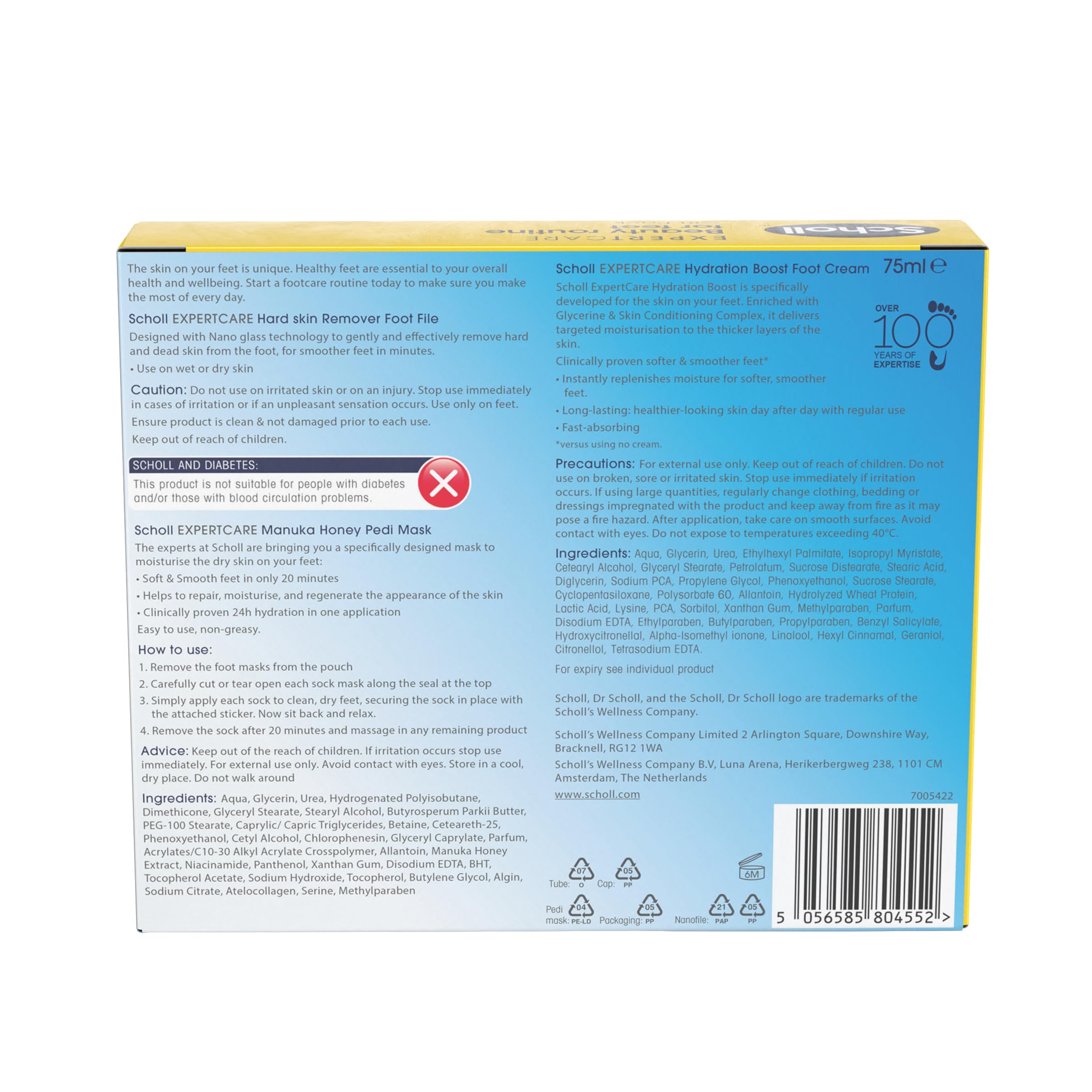 Dr. Scholl's Beauty Routine Bundle: Manuka Honey Foot Mask, Hard Skin File & Moisturiser 9
