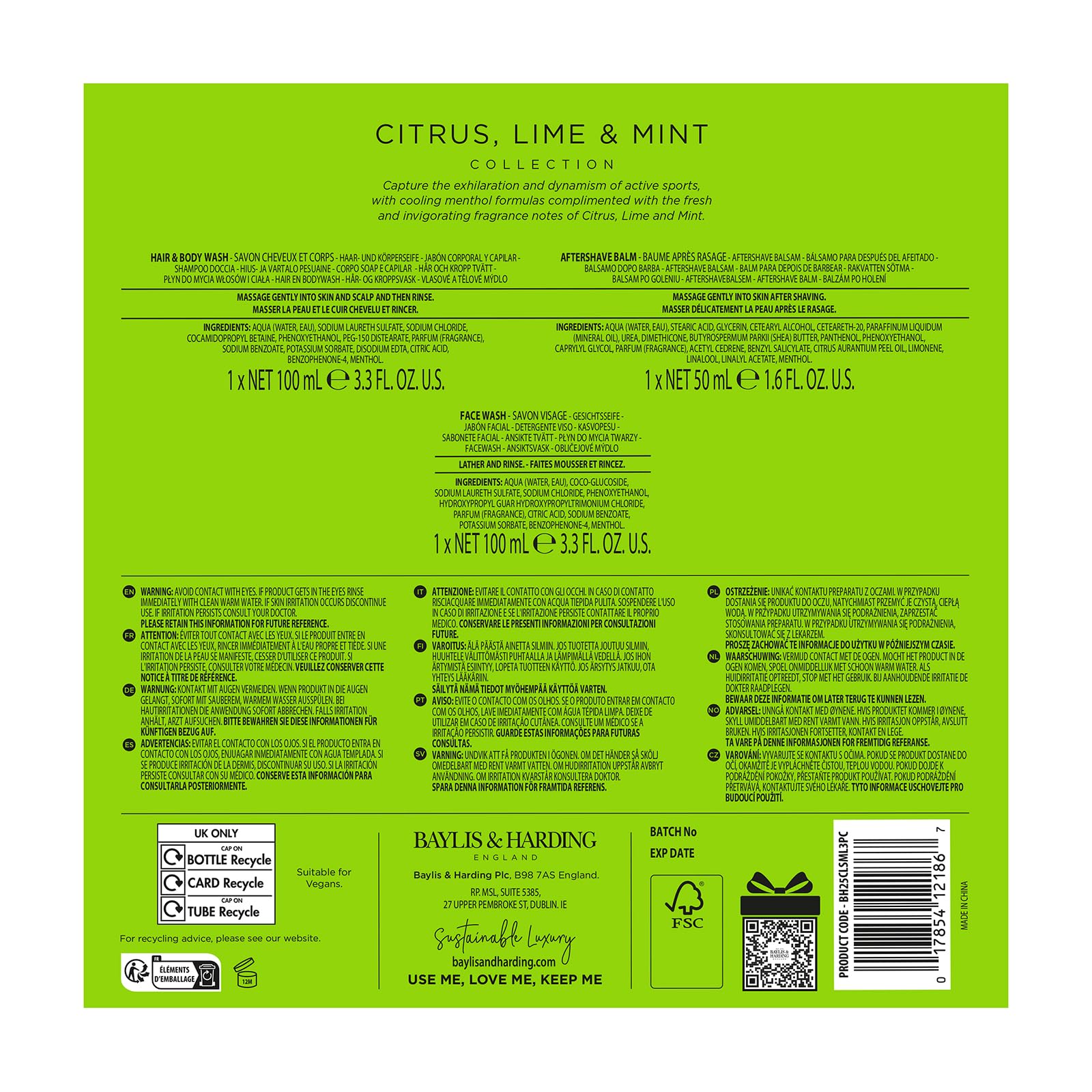 Baylis & Harding Citrus, Lime & Mint Men's Refreshing Essentials Trio Gift Set - Vegan 7