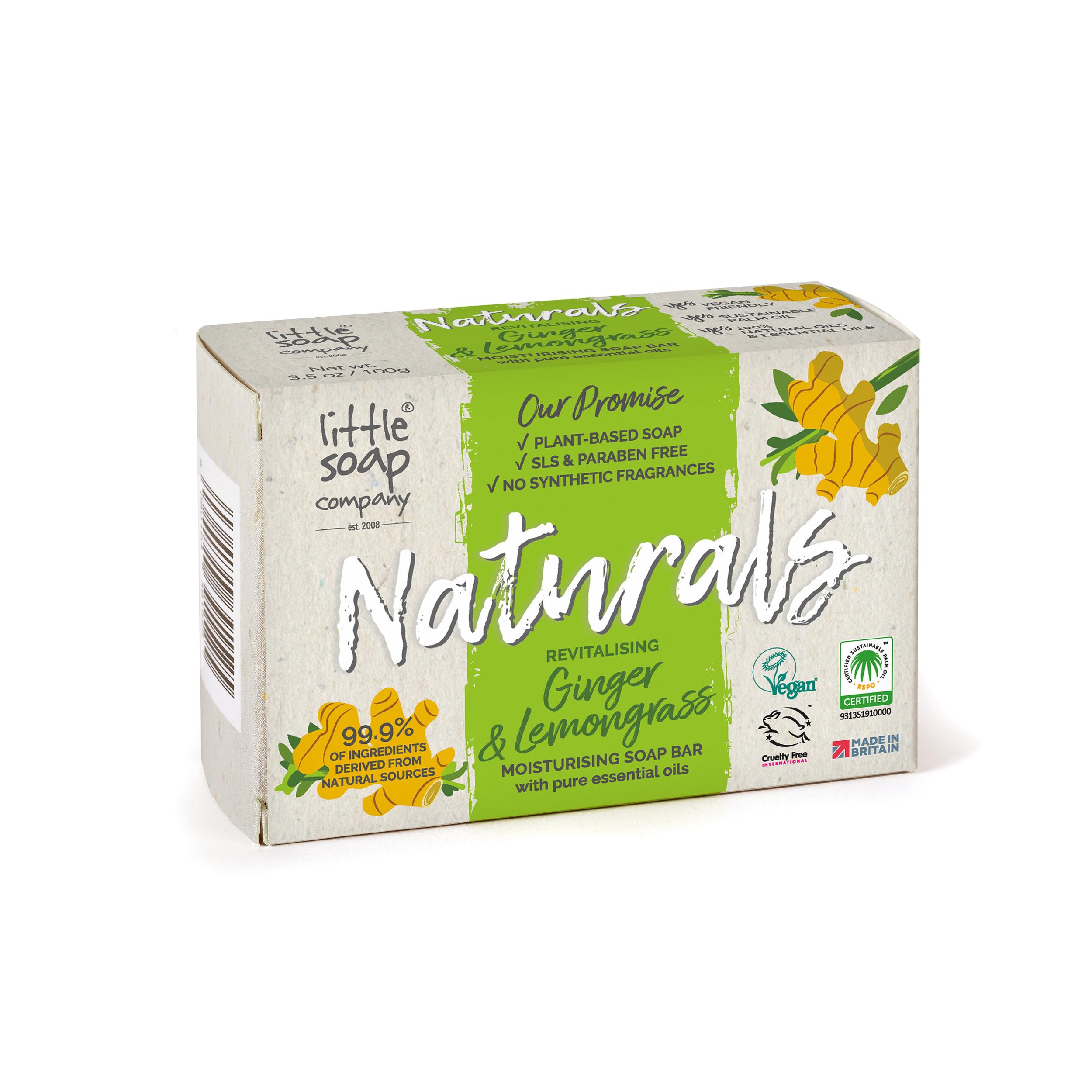 Little Soap Company Ginger & Lemongrass Bar Soap (100g) | Vegan, Antibacterial & Eco Friendly