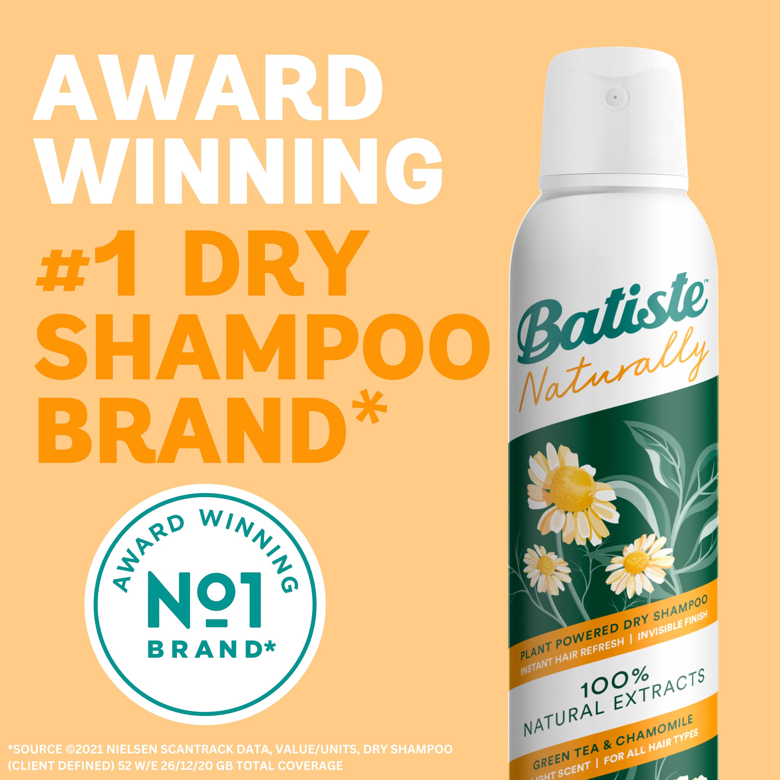 Batiste Naturally Green Tea & Chamomile Dry Shampoo Spray for Instant Hair Refresh 200ml 3
