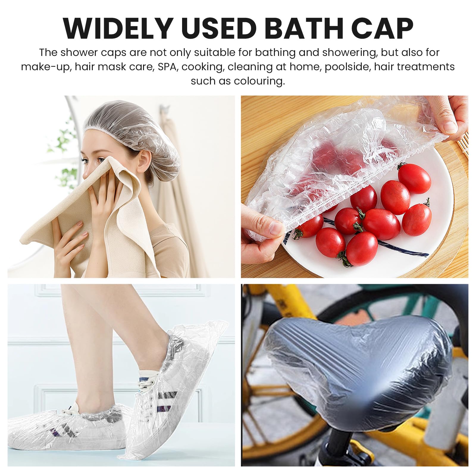 100 Stück Lafefe Einweg-Duschhauben, wasserdicht – Dicke, elastische Kunststoff-Badehauben für Zuhause, Salon und Reisen 6
