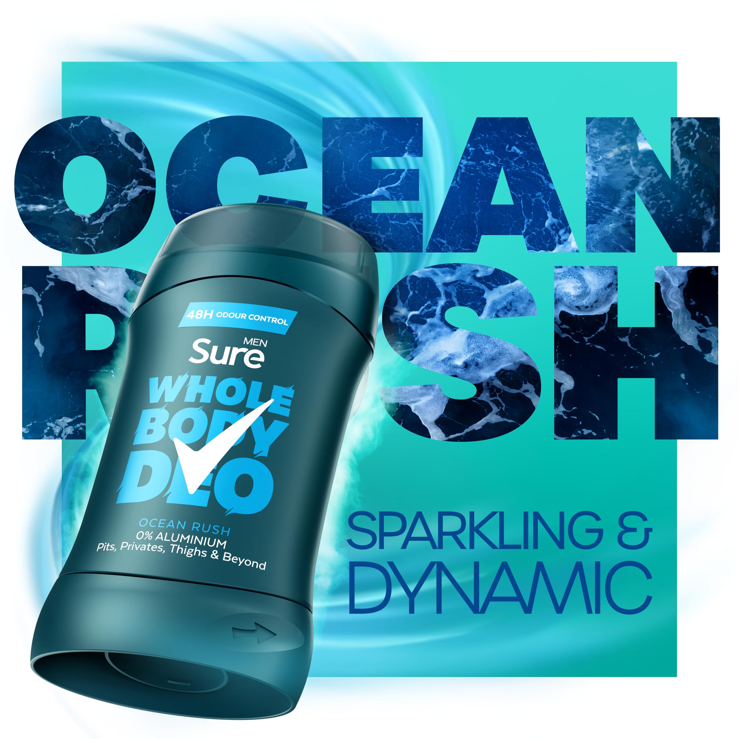 Sure Men Ocean Rush Whole Body Deodorant Stick, 48H Odour Control, Herbal & Woody Scent, 50ml 3